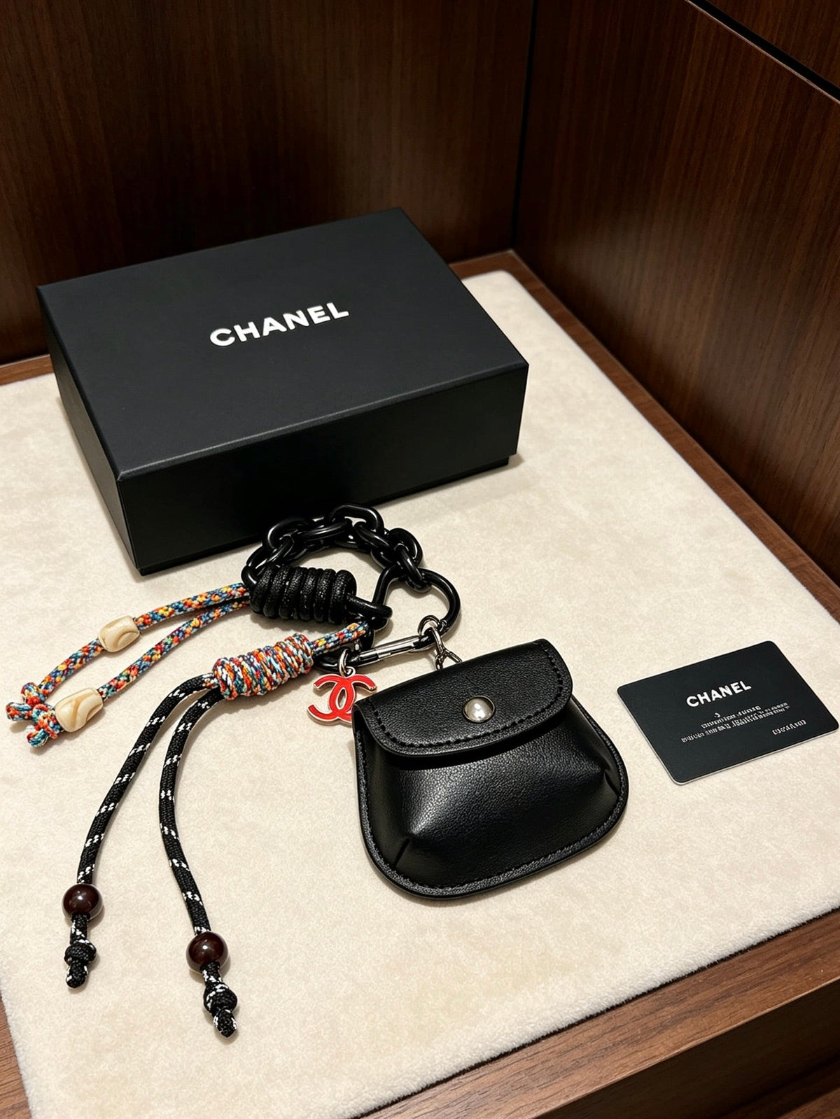 Chanel Mini Bag Charm With Chain And Braided Rope