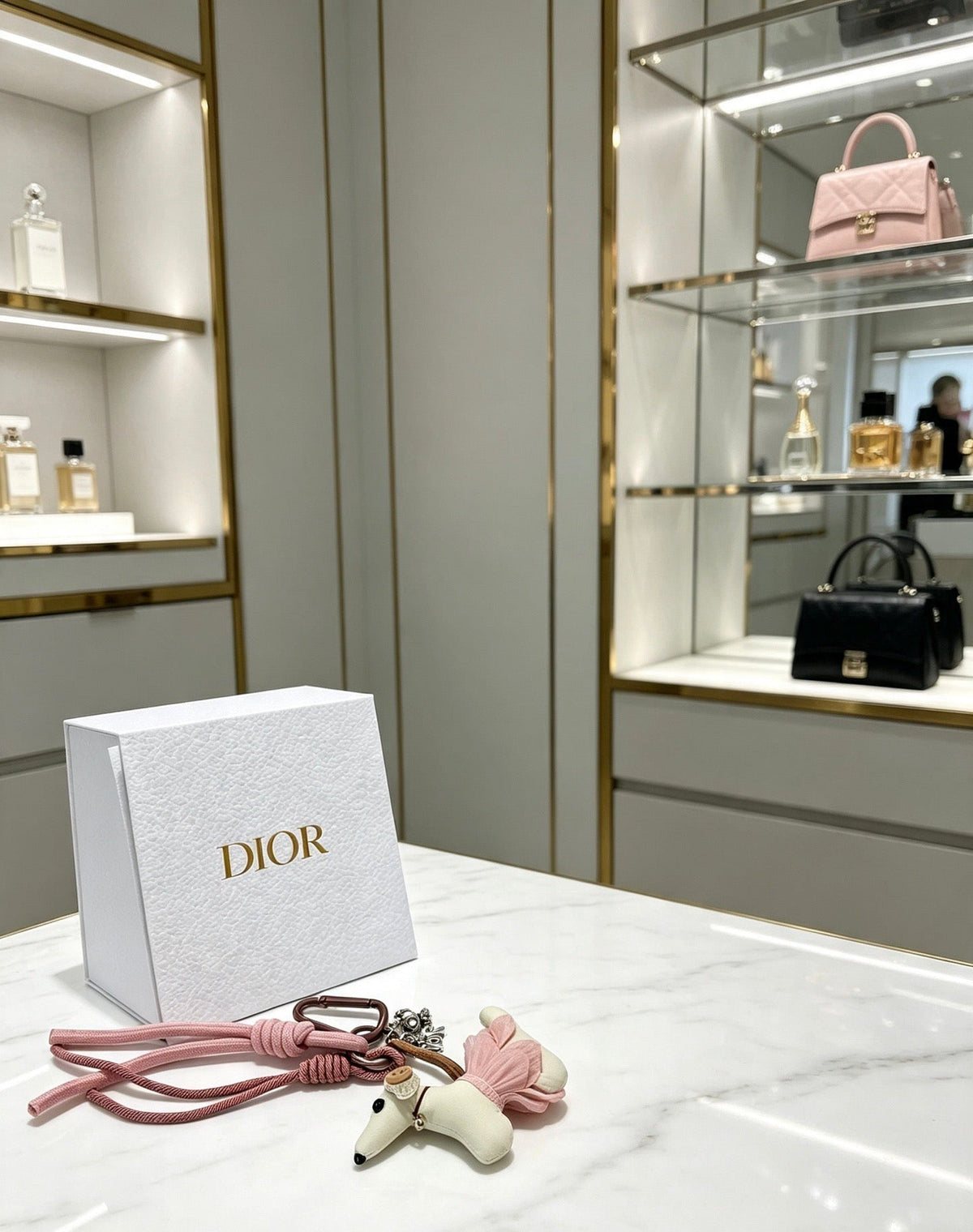Dior White Pink Dog Charm