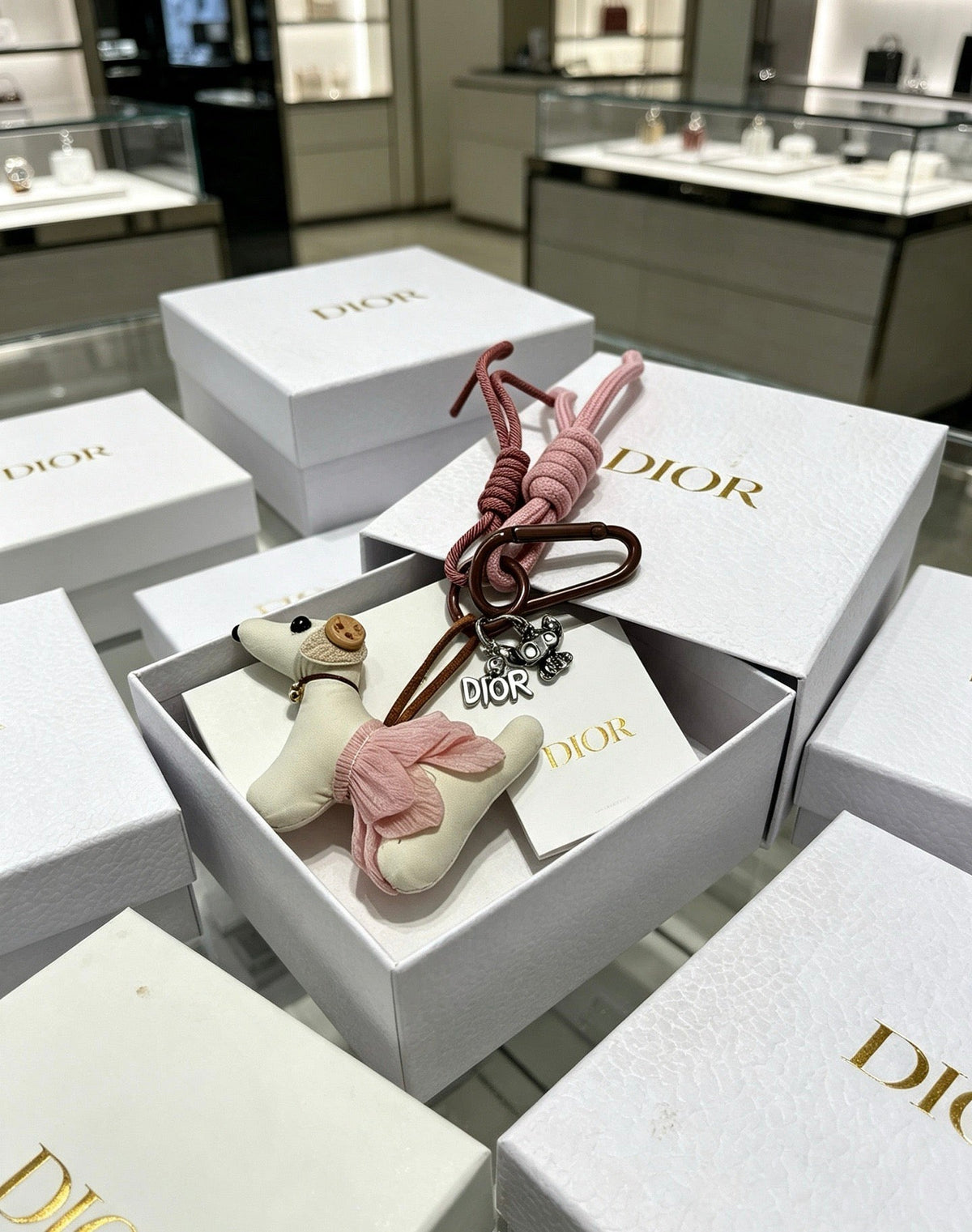 Dior White Pink Dog Charm