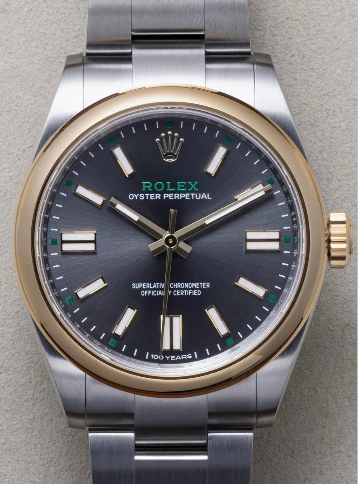 Rolex Oyster Perpetual 41mm Grey Dial Gold Bezel