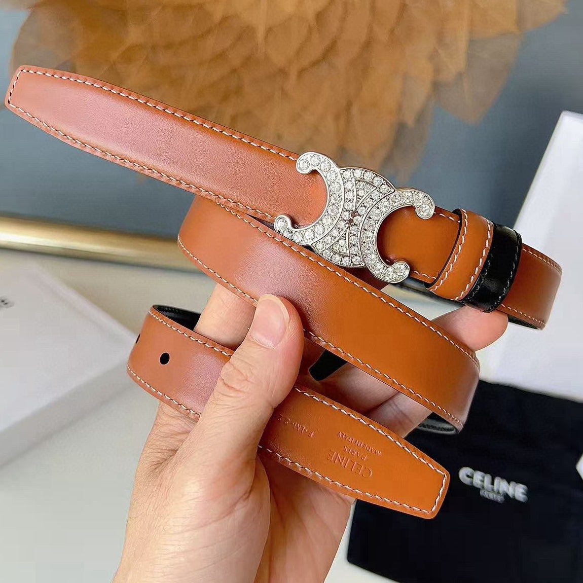 Celine 2026 Triomphe Reversible Belt 25mm Leather 206405