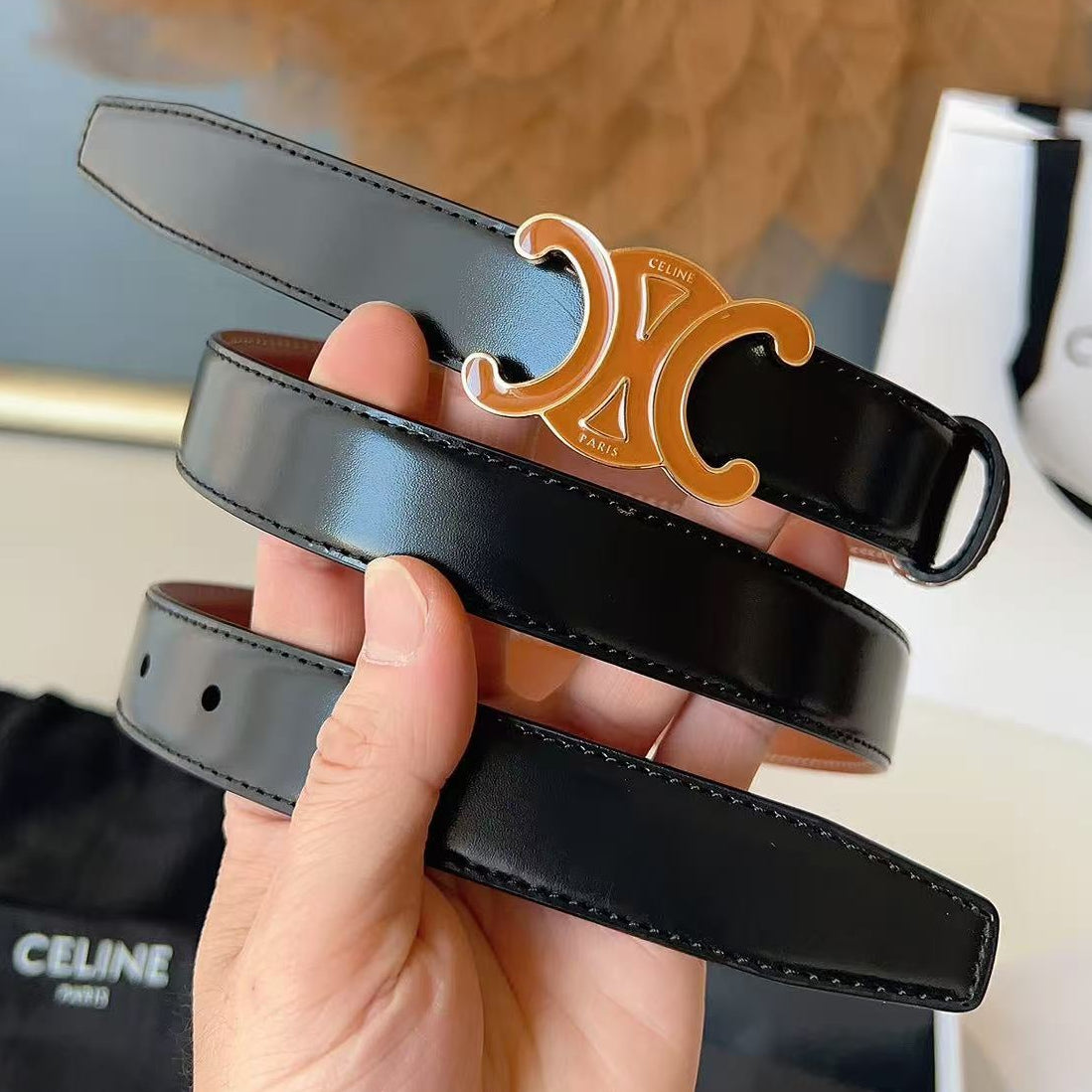 Celine 2026 Reversible Belt 25mm Black Brown Leather 206400