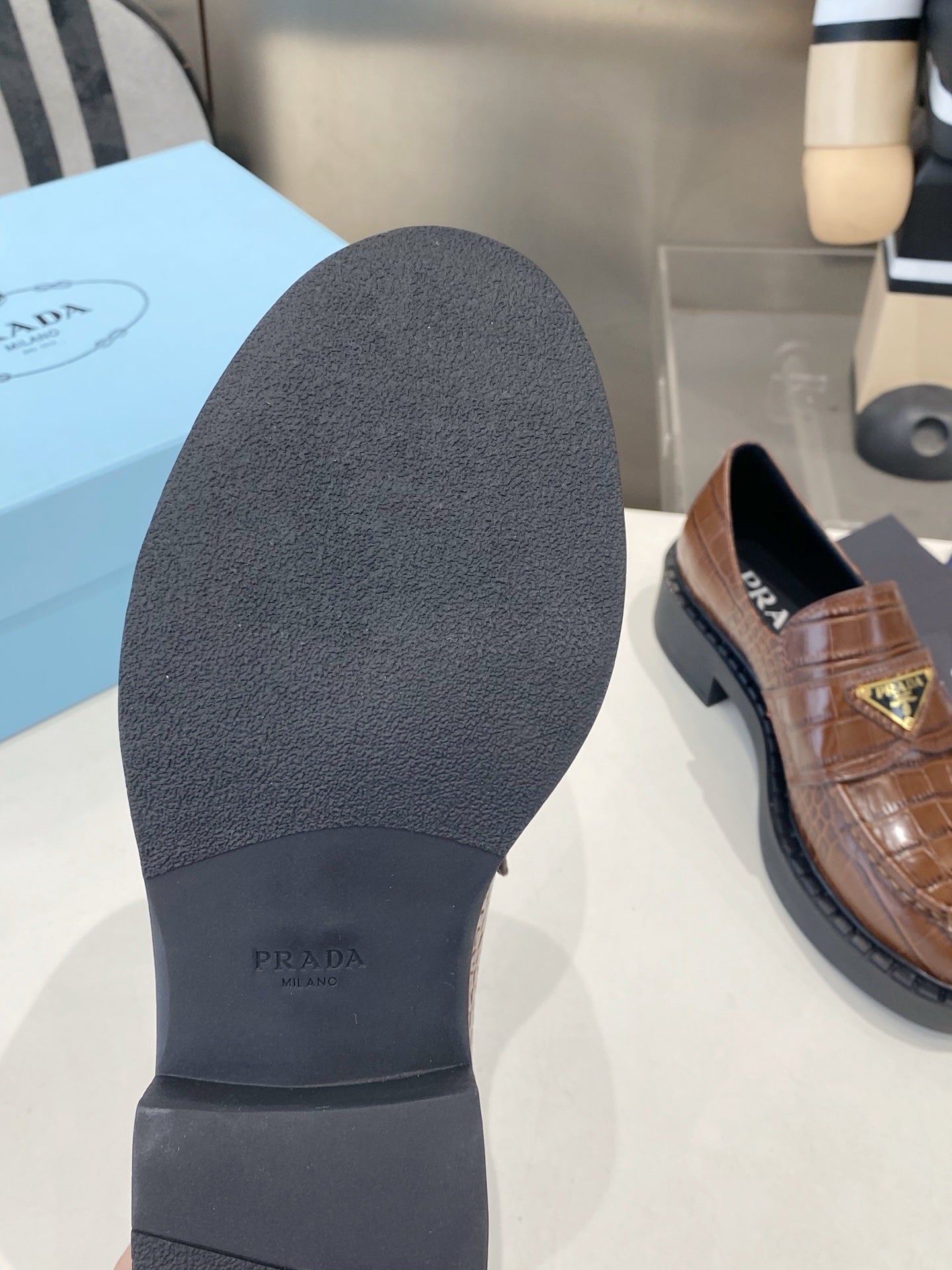 PRA 26S Platform Loafers Brown Crocodile Leather 628560