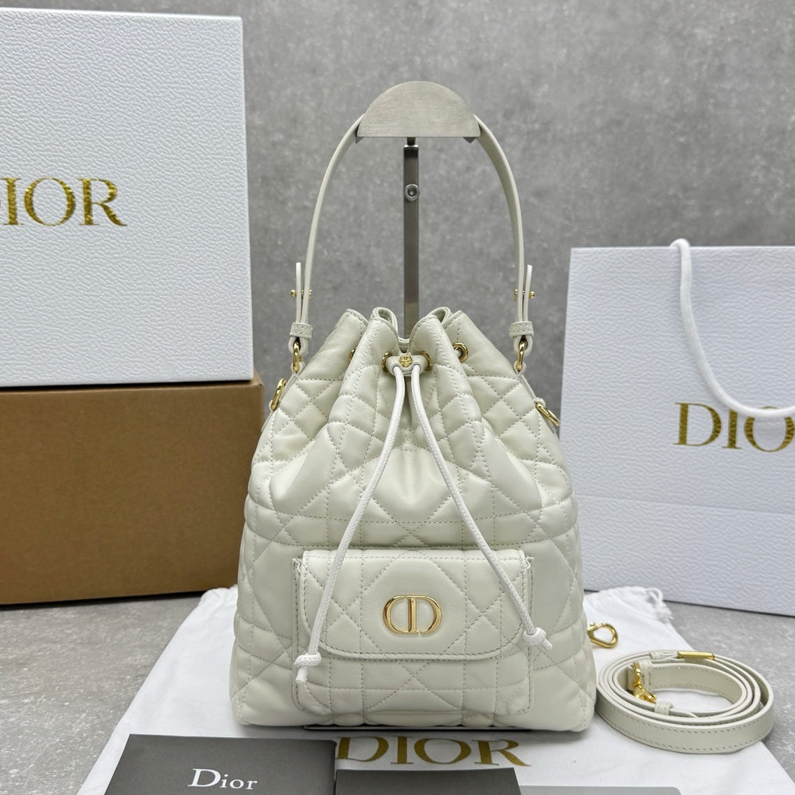 Dior 2025 Coconut Bucket Bag 25cm White Lambskin
