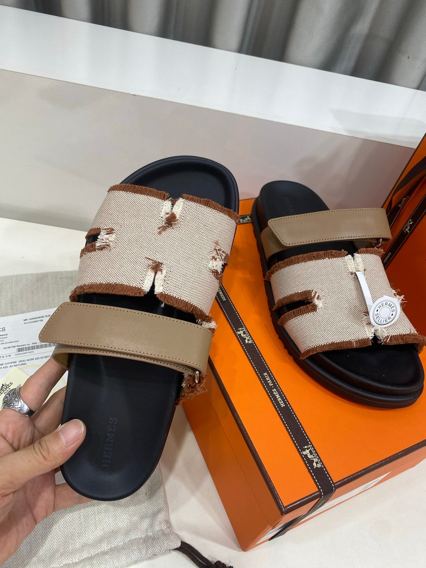 Hermes 2026 Chypre Sandal Canvas Calfskin 957513