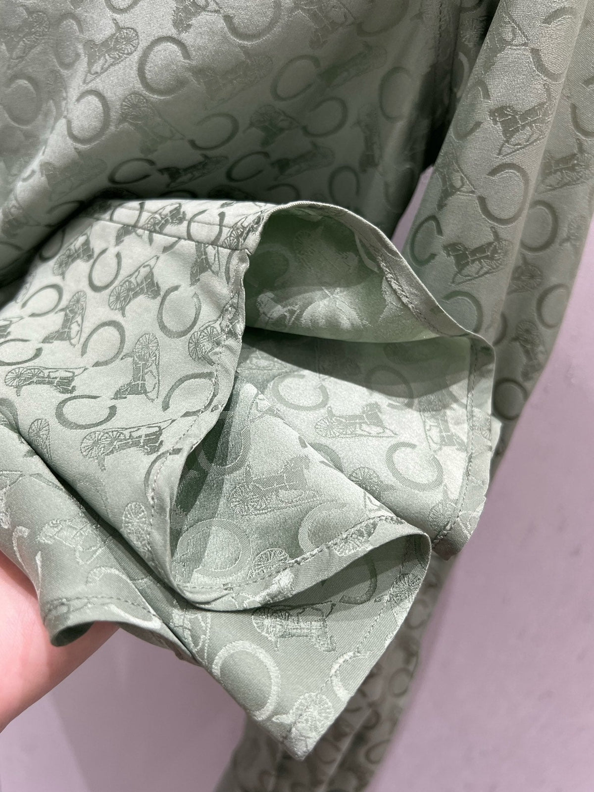 Celine 25 Monogram T-shirt Green Jacquard Silk 210347