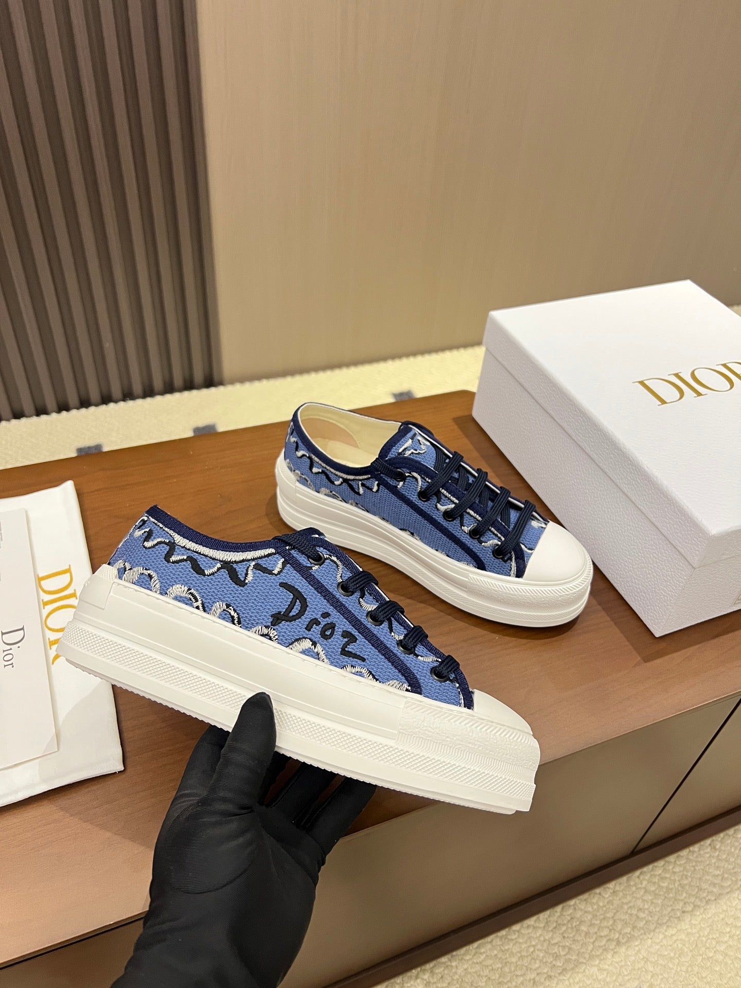 Dior 2026 Walk'n'Dior Platform Sneakers Navy Blue Canvas 960120