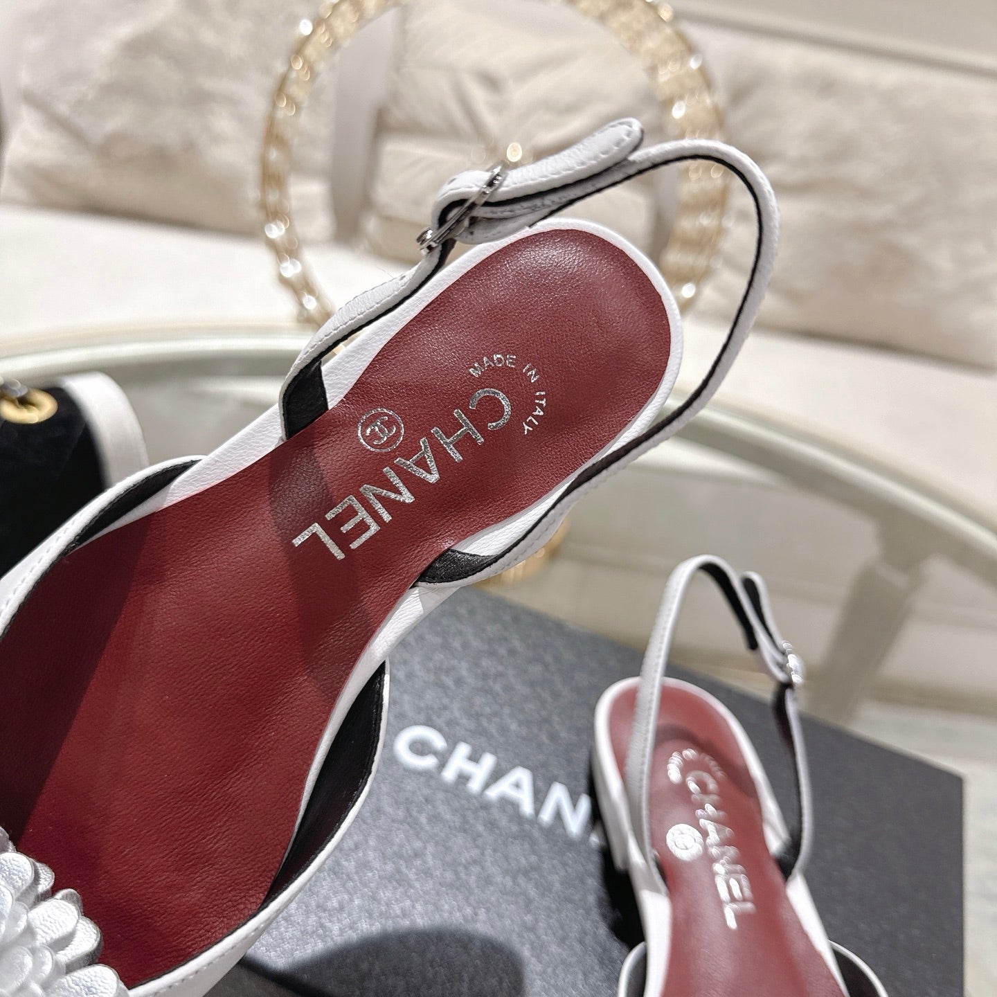 CC 26s Floral Backless Sandals White Sheepskin 627021