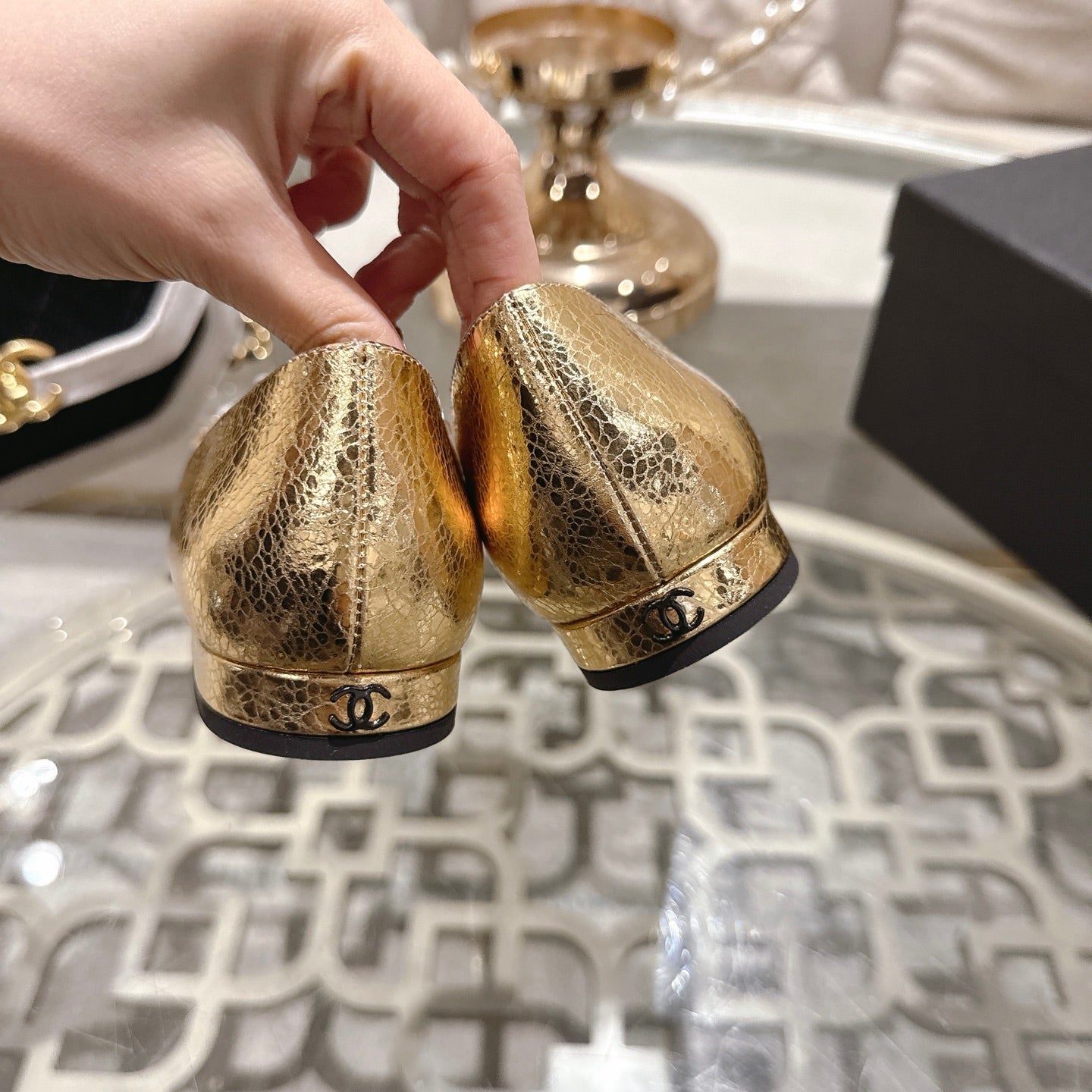 CC 26s Floral Ballet Flats Gold Sliver Sheepskin 627024