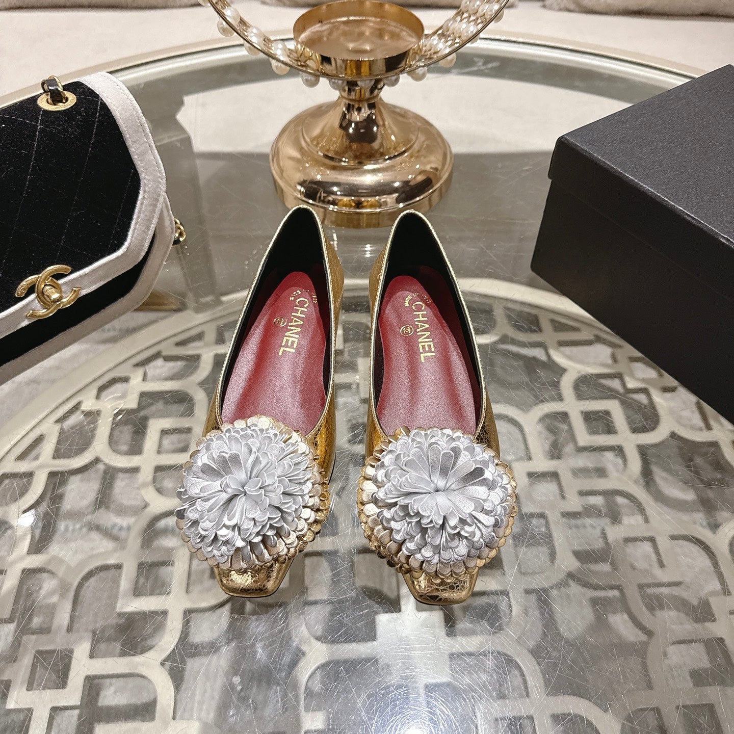 CC 26s Floral Ballet Flats Gold Sliver Sheepskin 627024