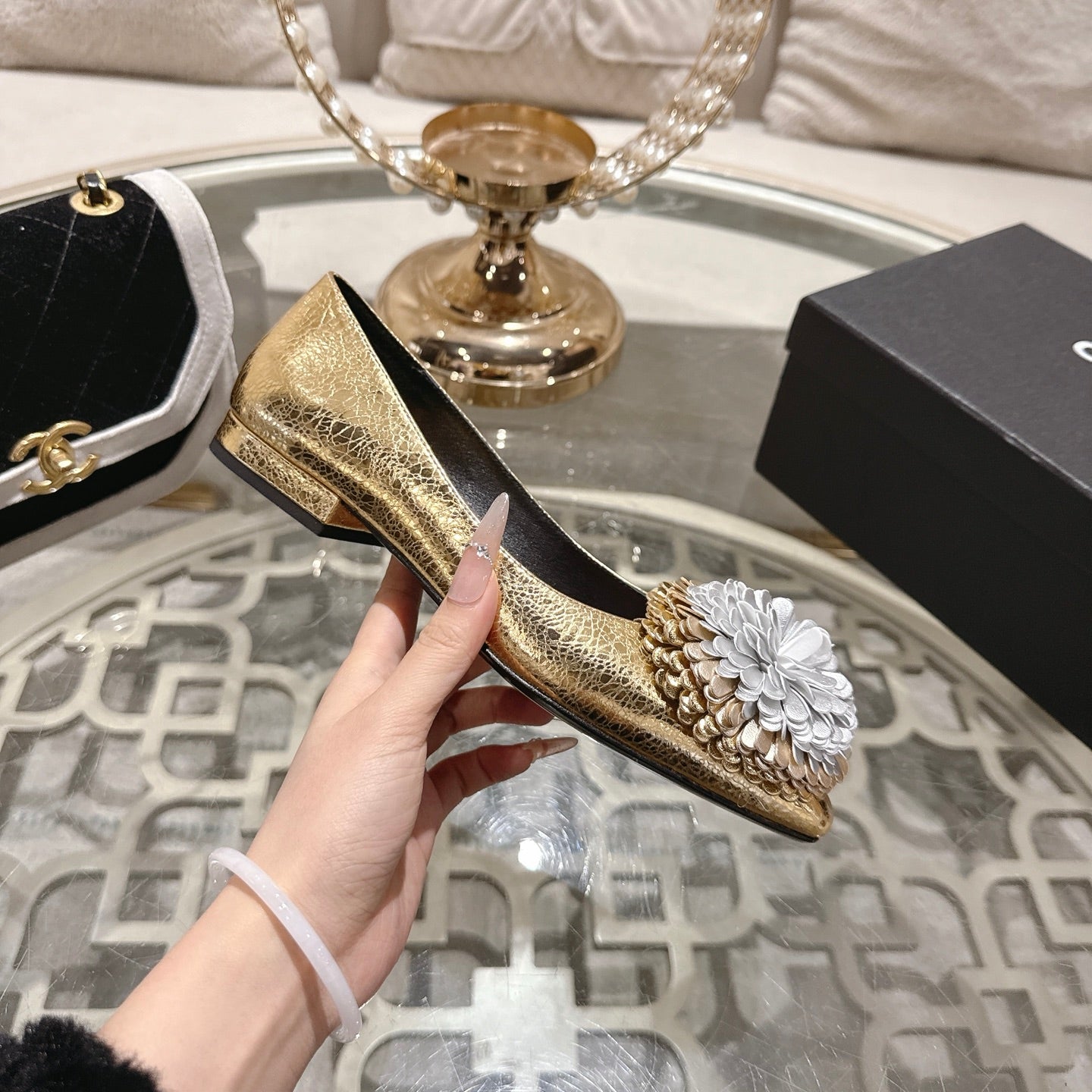 CC 26s Floral Ballet Flats Gold Sliver Sheepskin 627024