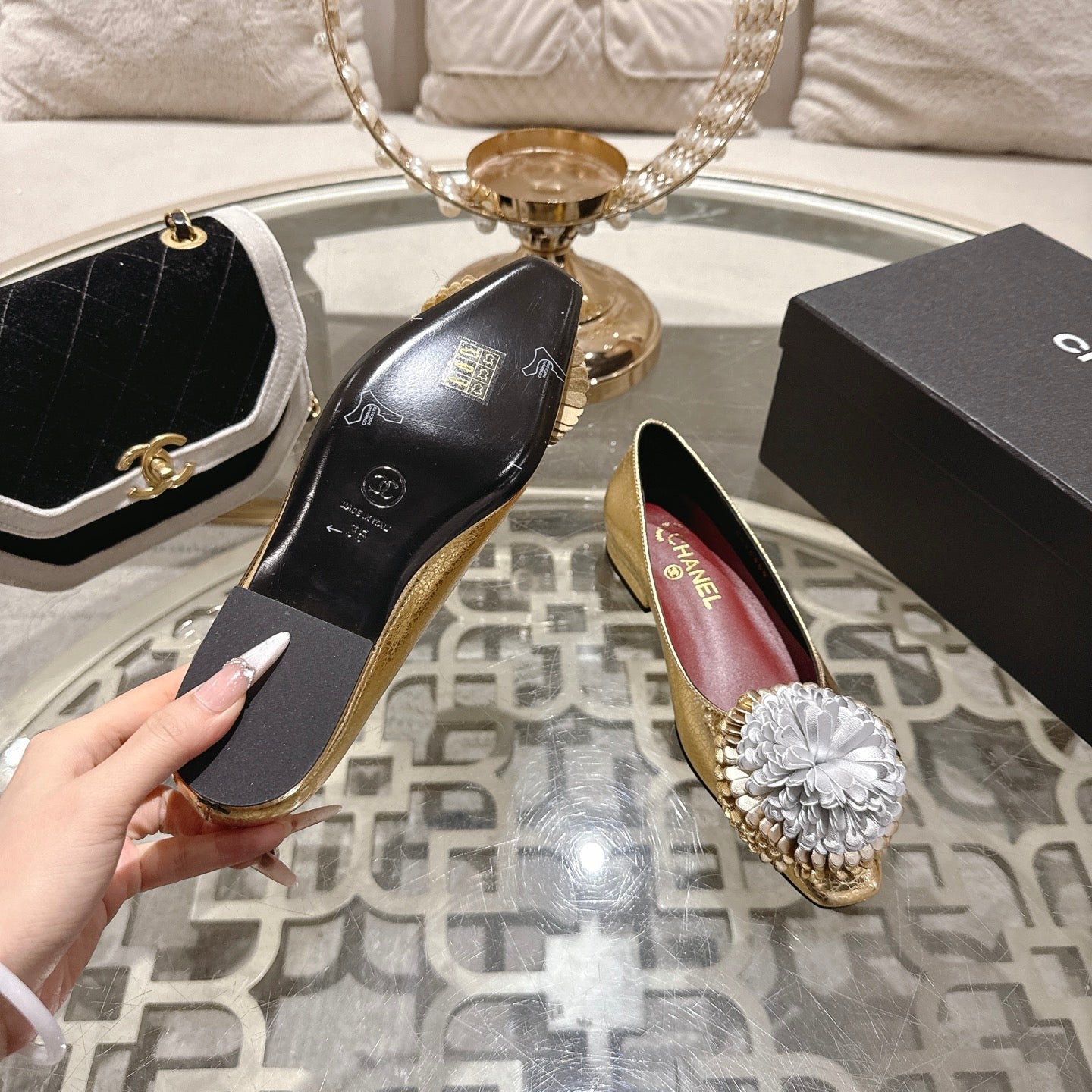 CC 26s Floral Ballet Flats Gold Sliver Sheepskin 627024