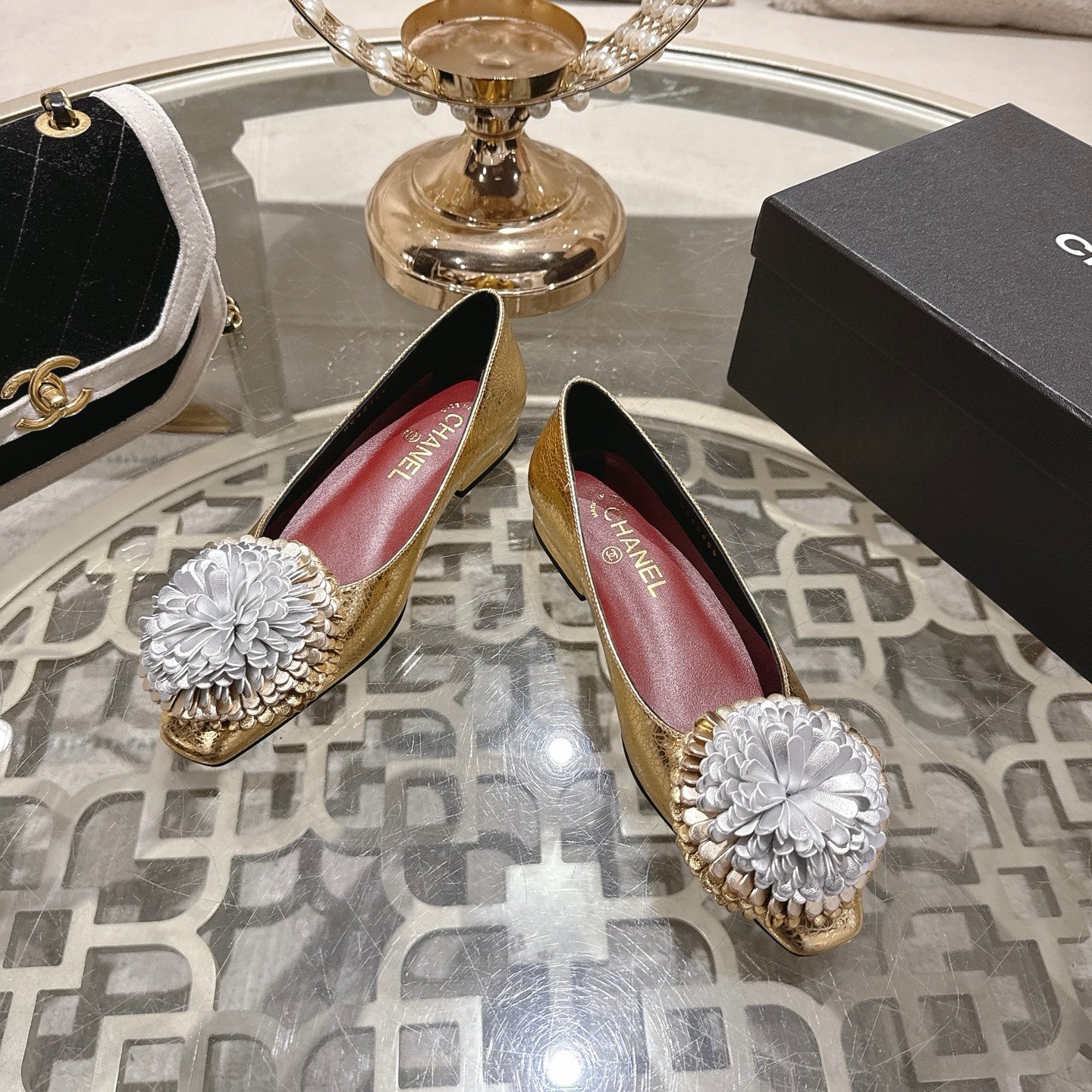 CC 26s Floral Ballet Flats Gold Sliver Sheepskin 627024