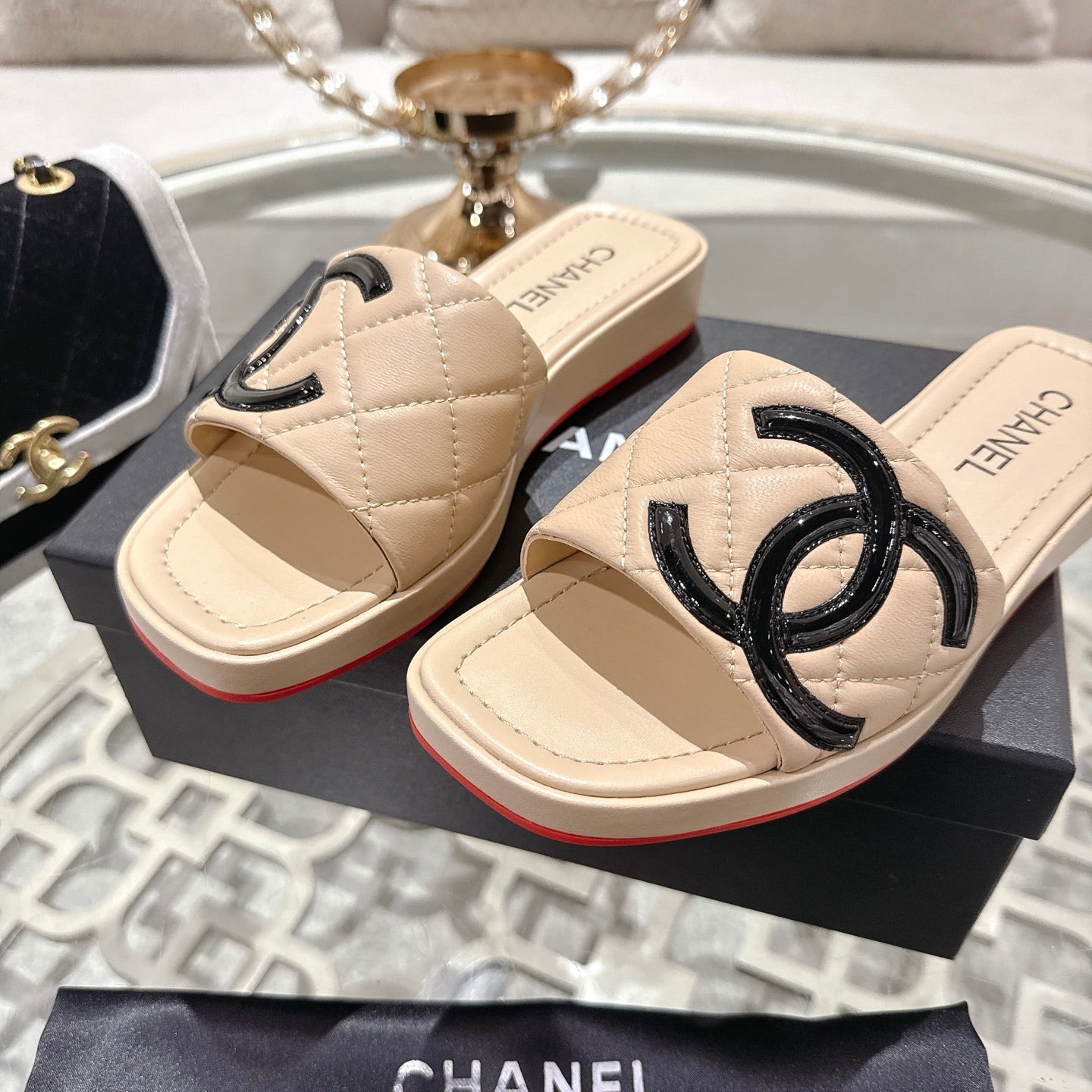 CC 26s Platform Slippers Beige Sheepskin 627070