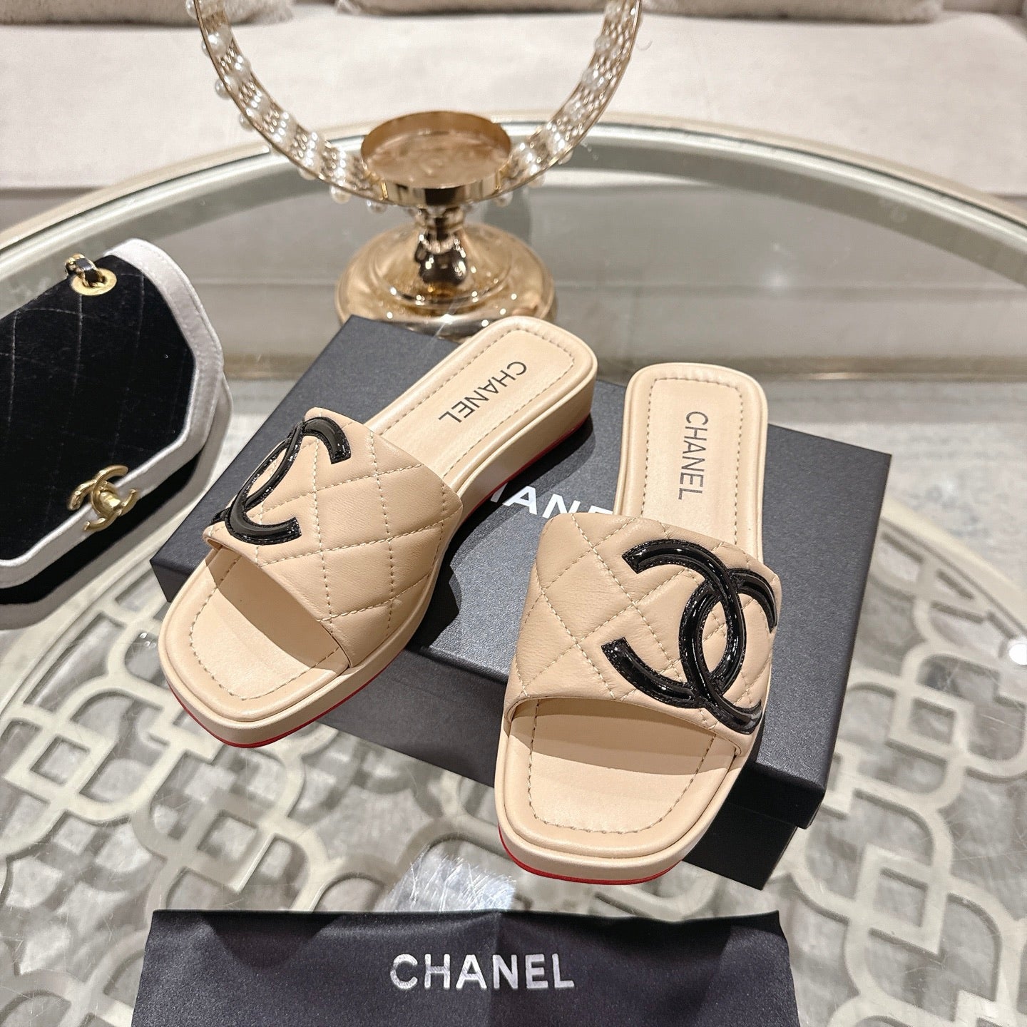 CC 26s Platform Slippers Beige Sheepskin 627070