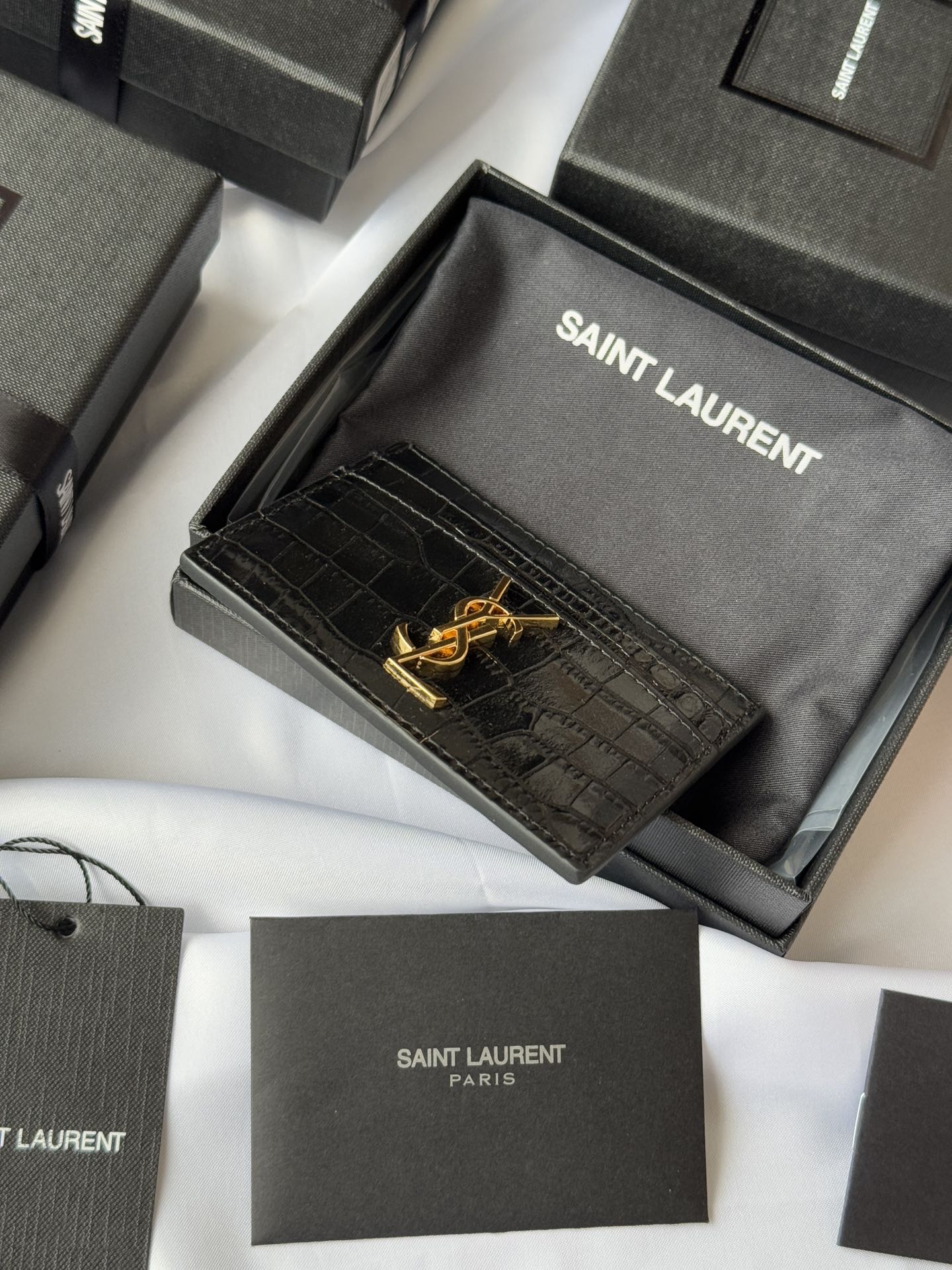 YSL Card Holder 10cm Wallet Black Gold Leather 240550