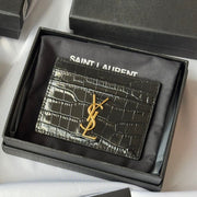YSL Card Holder 10cm Wallet Black Gold Leather 240550