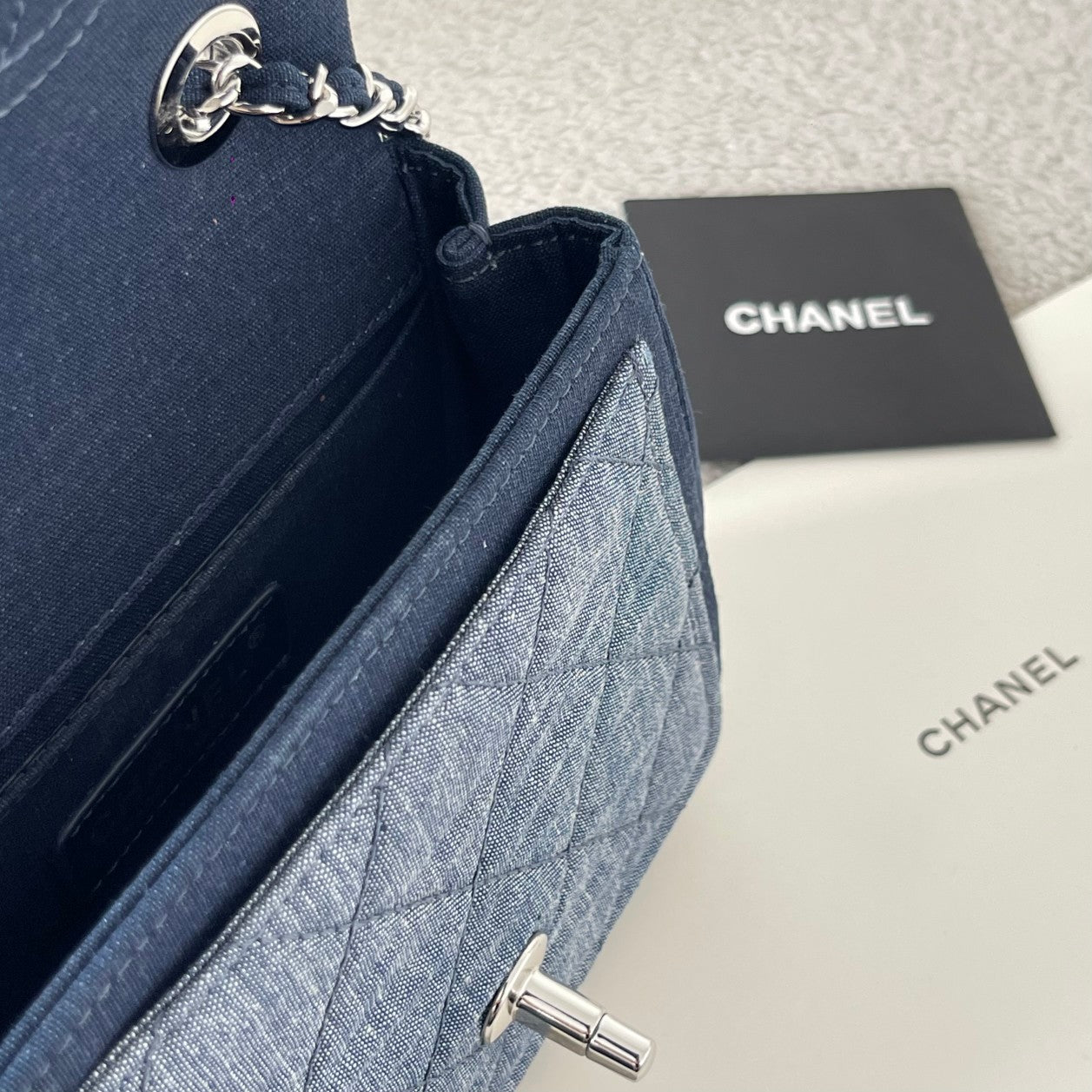 Chanel 2026 Quilted Mini Flap Bag 17cm Blue Denim