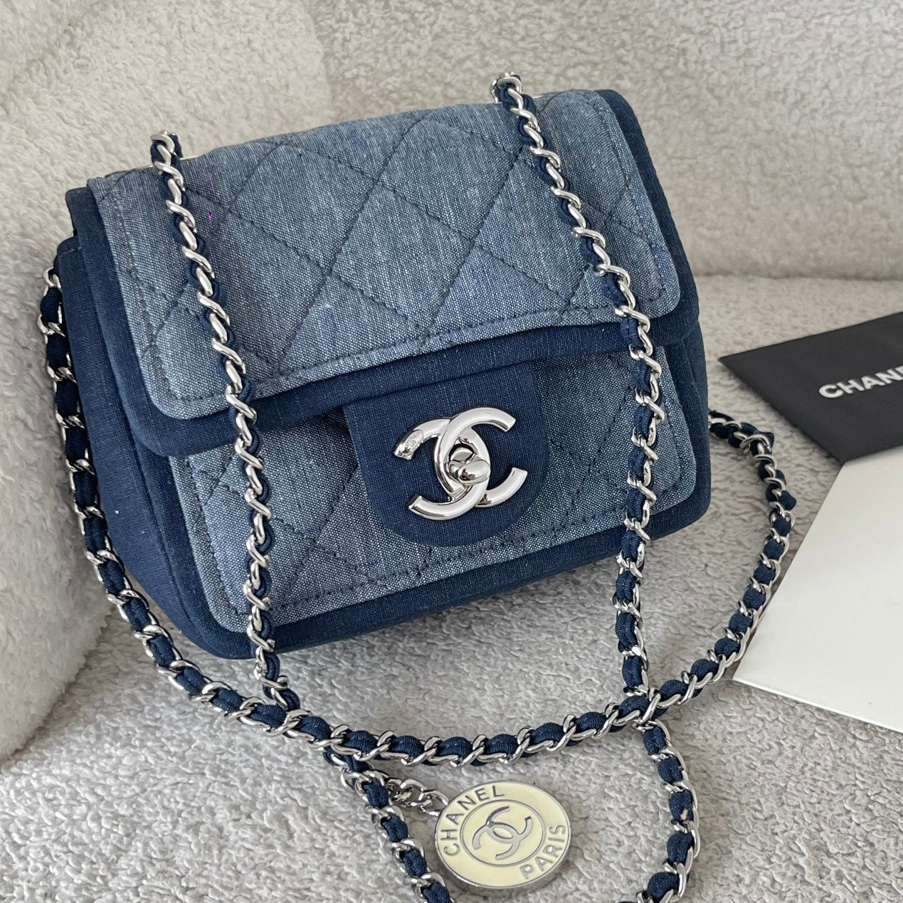 Chanel 2026 Quilted Mini Flap Bag 17cm Blue Denim