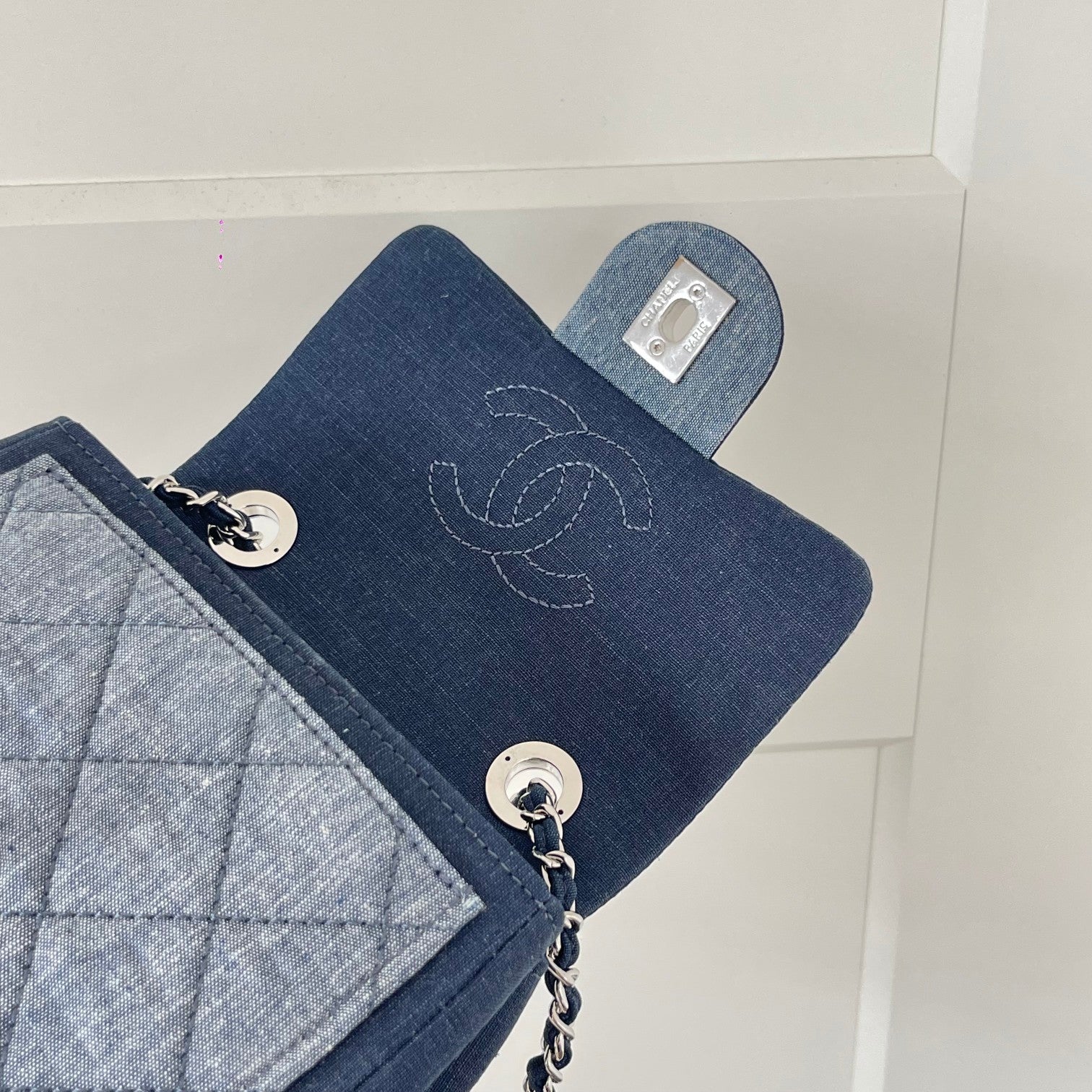 Chanel 2026 Quilted Mini Flap Bag 17cm Blue Denim