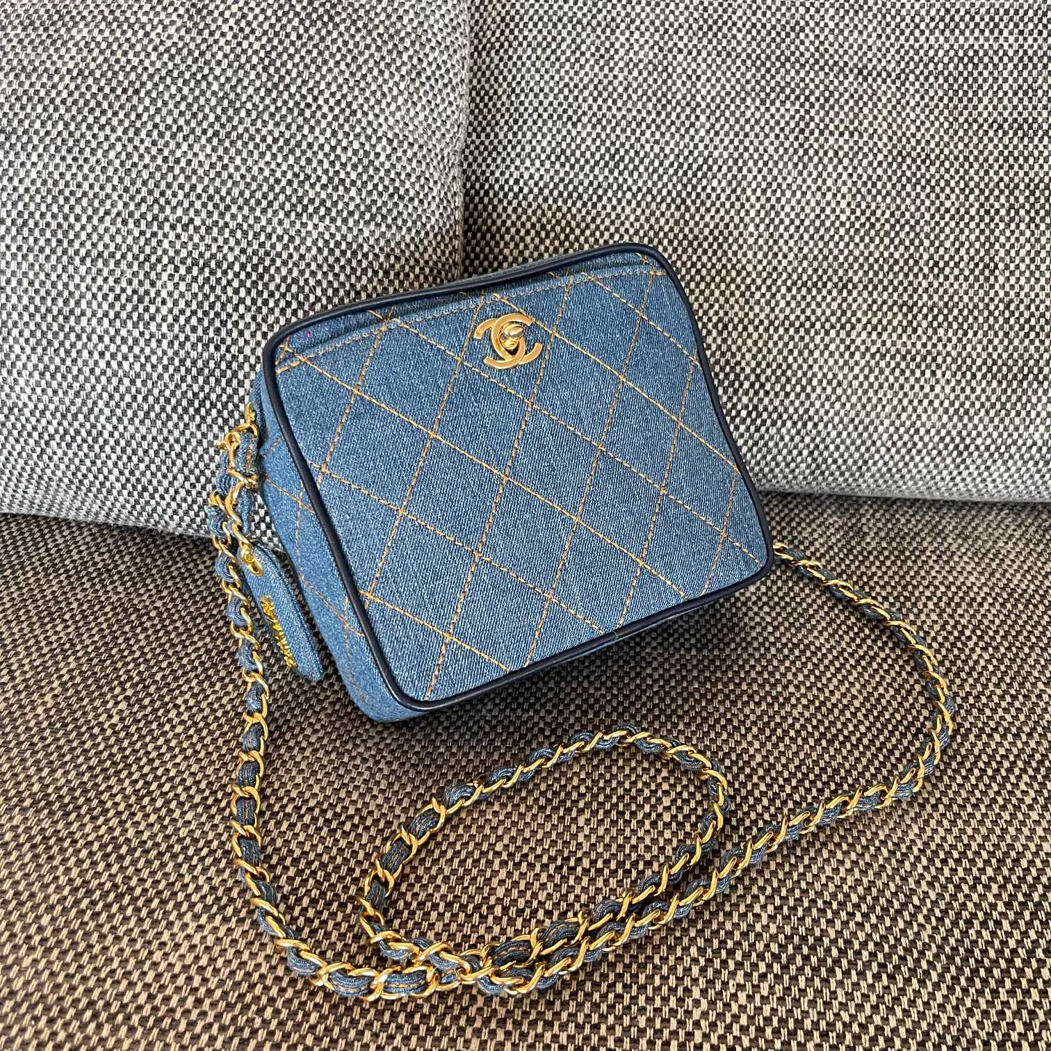 Chanel 2026 Camera Bag 17.5cm Blue Denim Leather