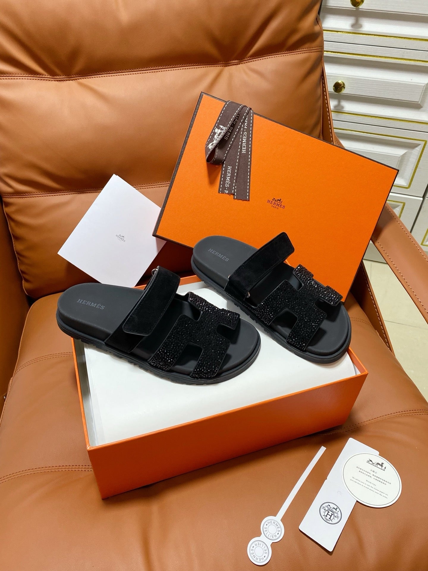 Hermes 2026 Chypre Sandal Suede Leather With Sparkling Rhinestones 928502
