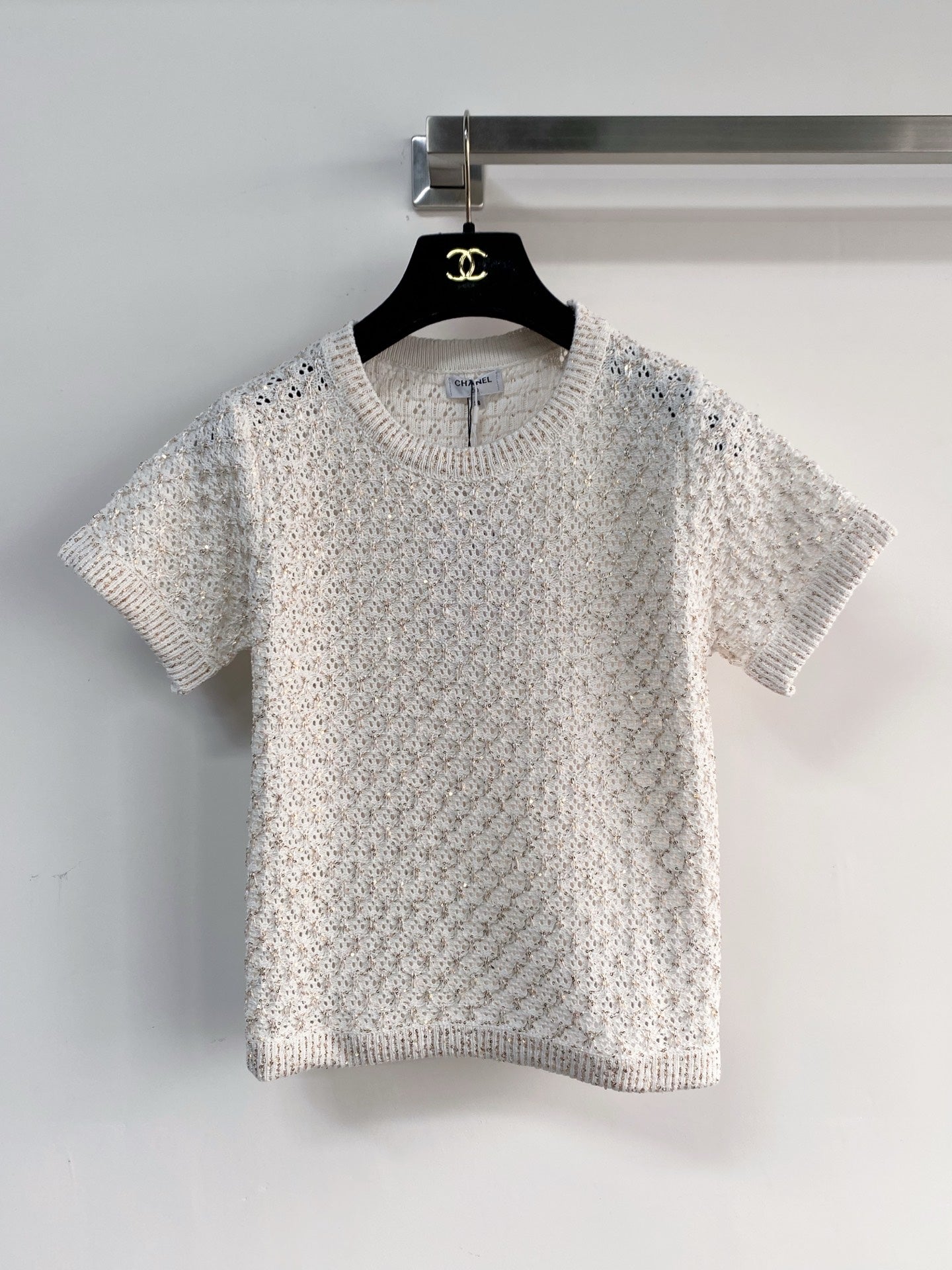 Chanel 2026 Knit Short-sleeved Shirt Off-white Wool 166806