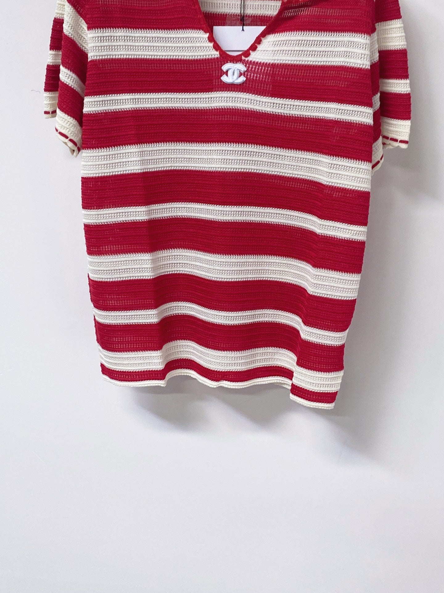 Chanel 2026 Short-Sleeve Shirt Red Cream Cotton 705313