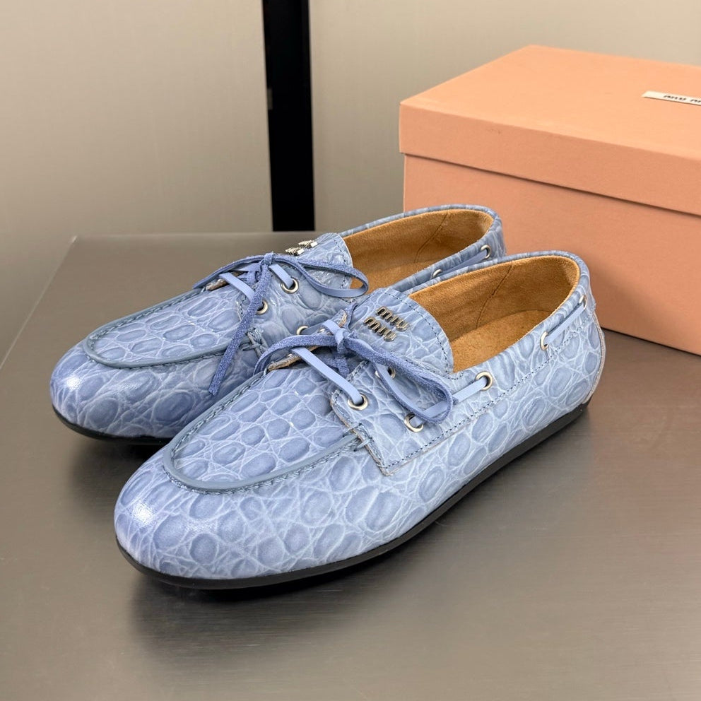 Miumiu 2026 Crocodile Embossed Loafers Cowhide 929698