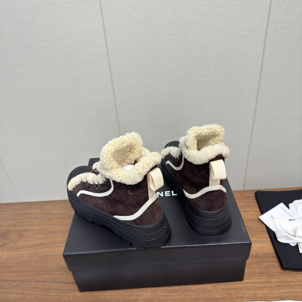 Chanel 2026 Lace Up Ankle Boots Suede Wool 194845