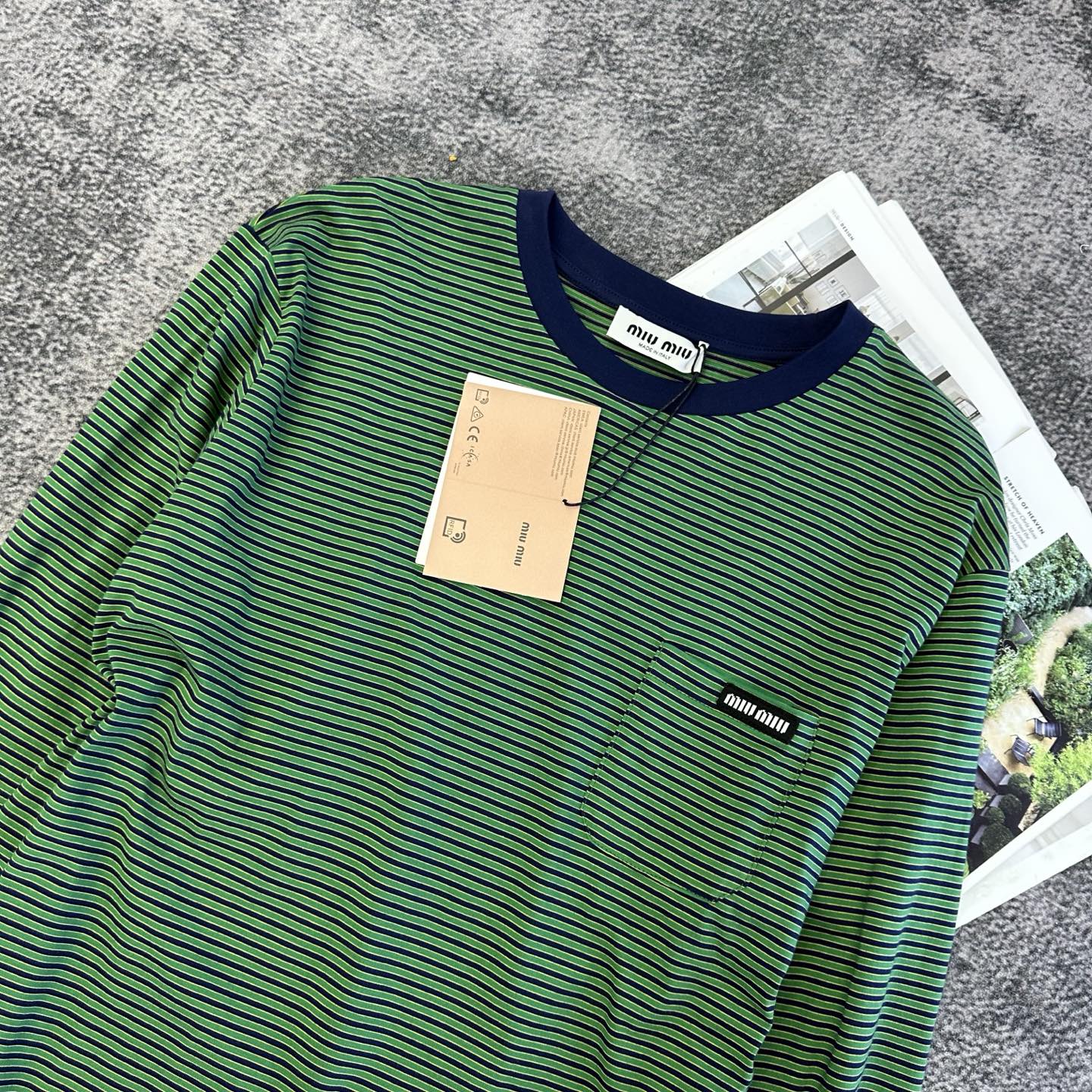 Miumiu 2026 Striped Long-sleeved Shirt Green Mix Blue Cotton 420187