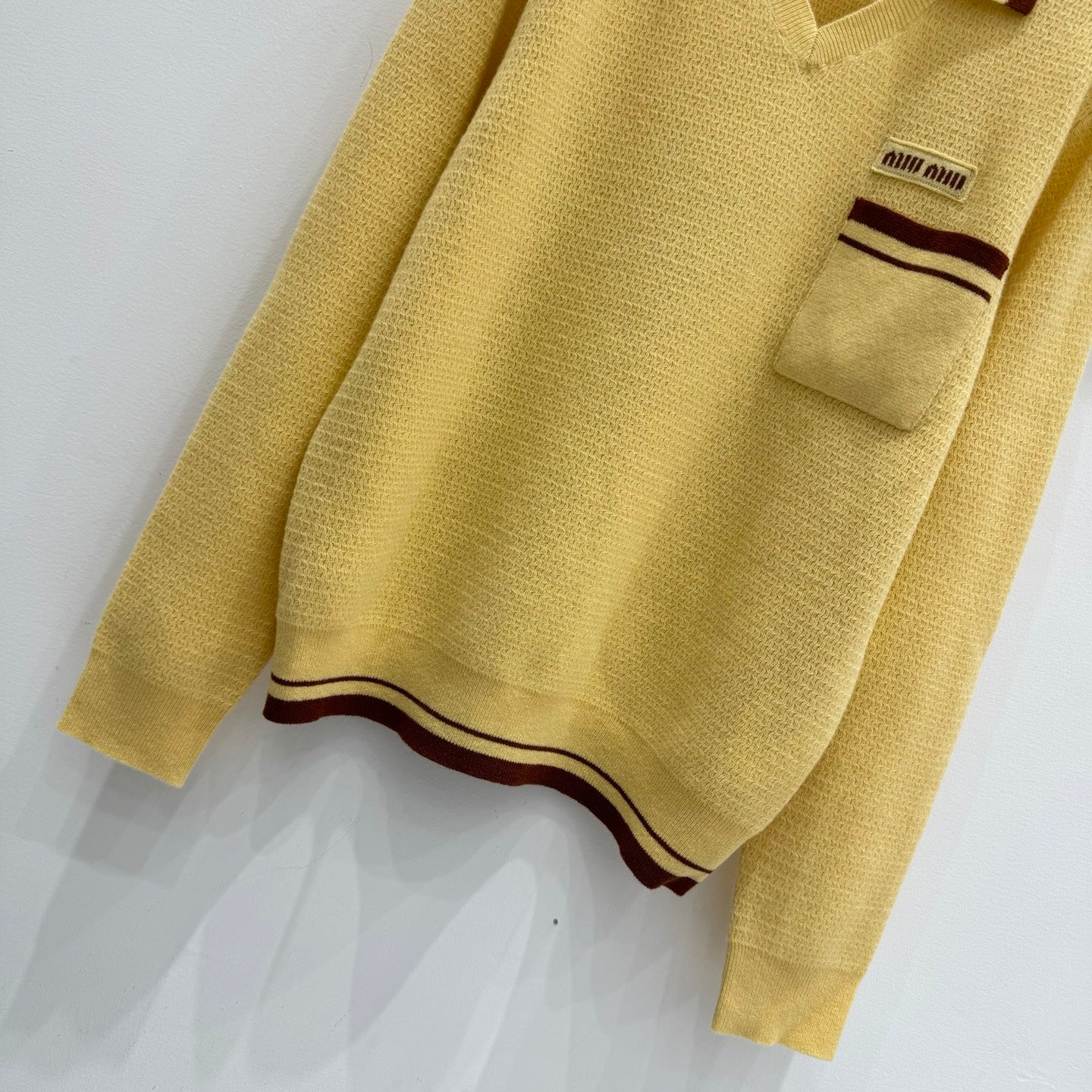 Miumiu 2026 Long-sleeved Shirt With Lapel Collar Yellow Cashmere 417644