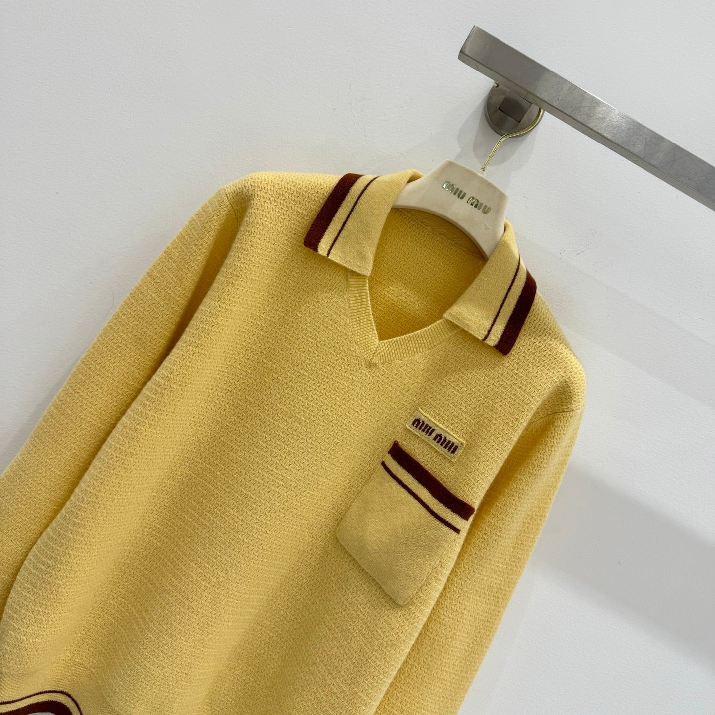 Miumiu 2026 Long-sleeved Shirt With Lapel Collar Yellow Cashmere 417644