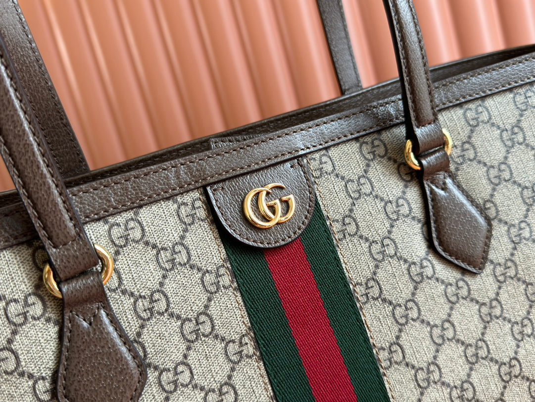 Gucci Ophidia 38cm Bag Ebony Brown Leather Canvas 244454