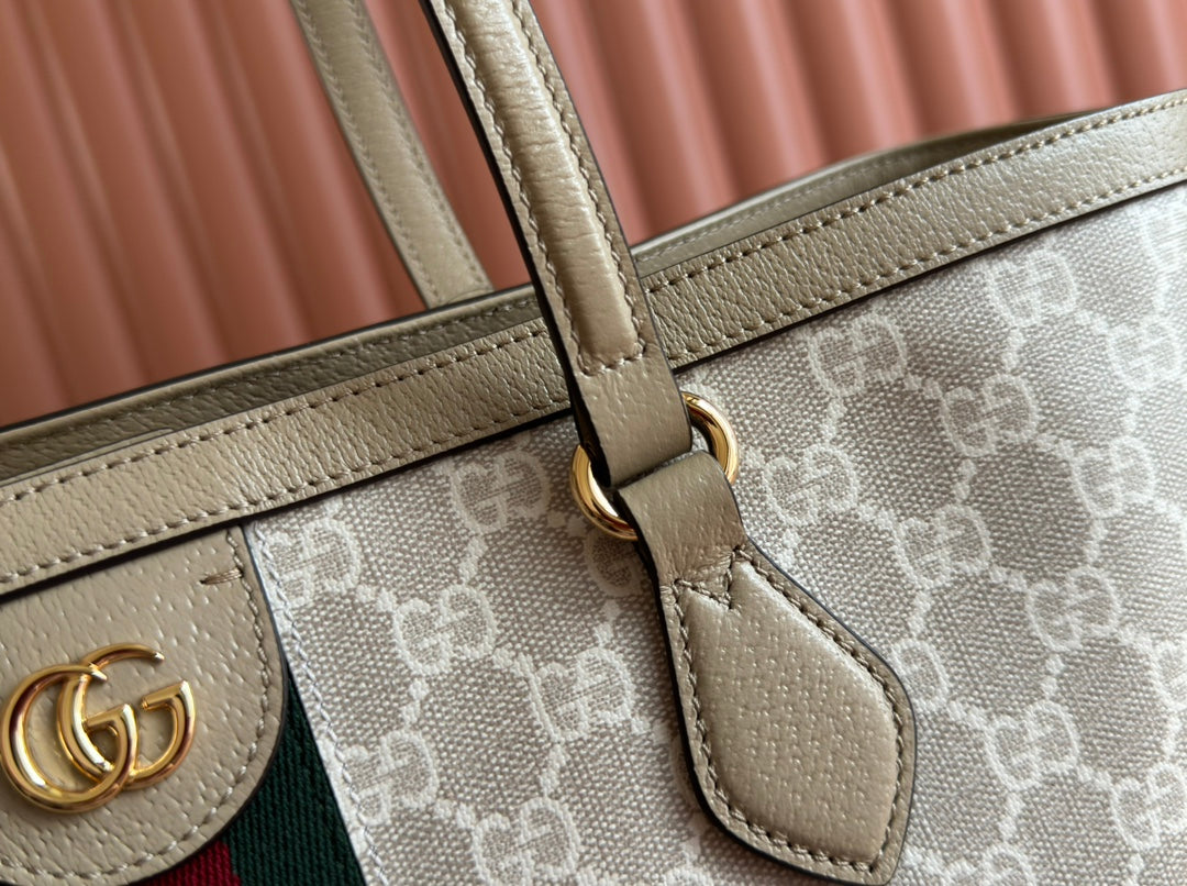 Gucci Ophidia 38cm Bag Beige White Leather Canvas 244453