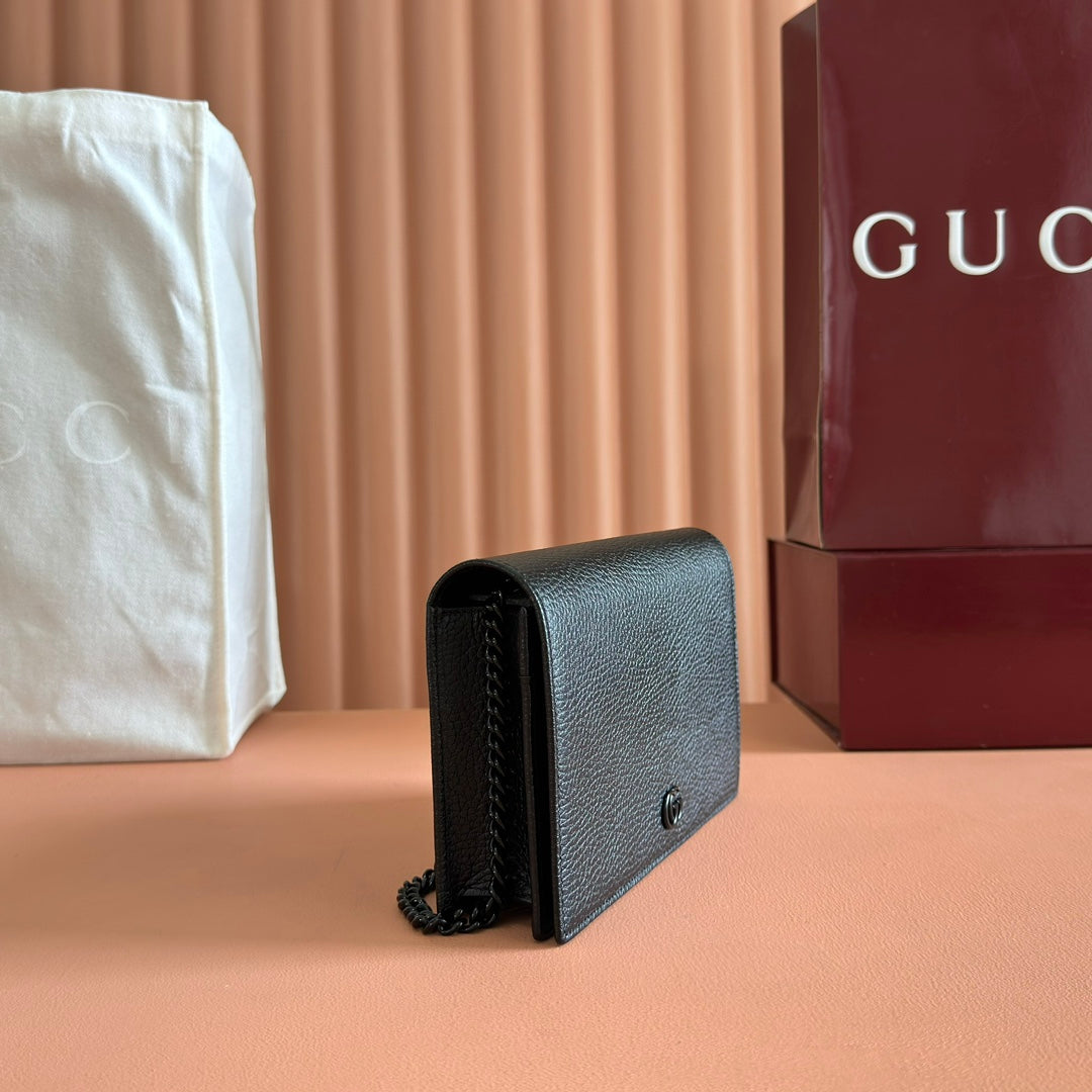Gucci Marmont Chain Wallet Black Leather 255321
