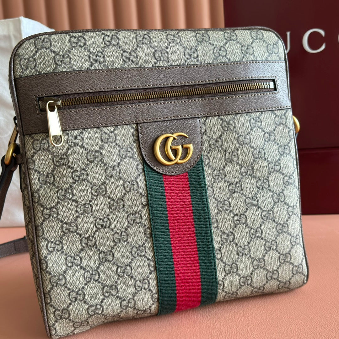 Gucci Ophidia GG Small Messenger Bag Ebony Brown Canvas Leather