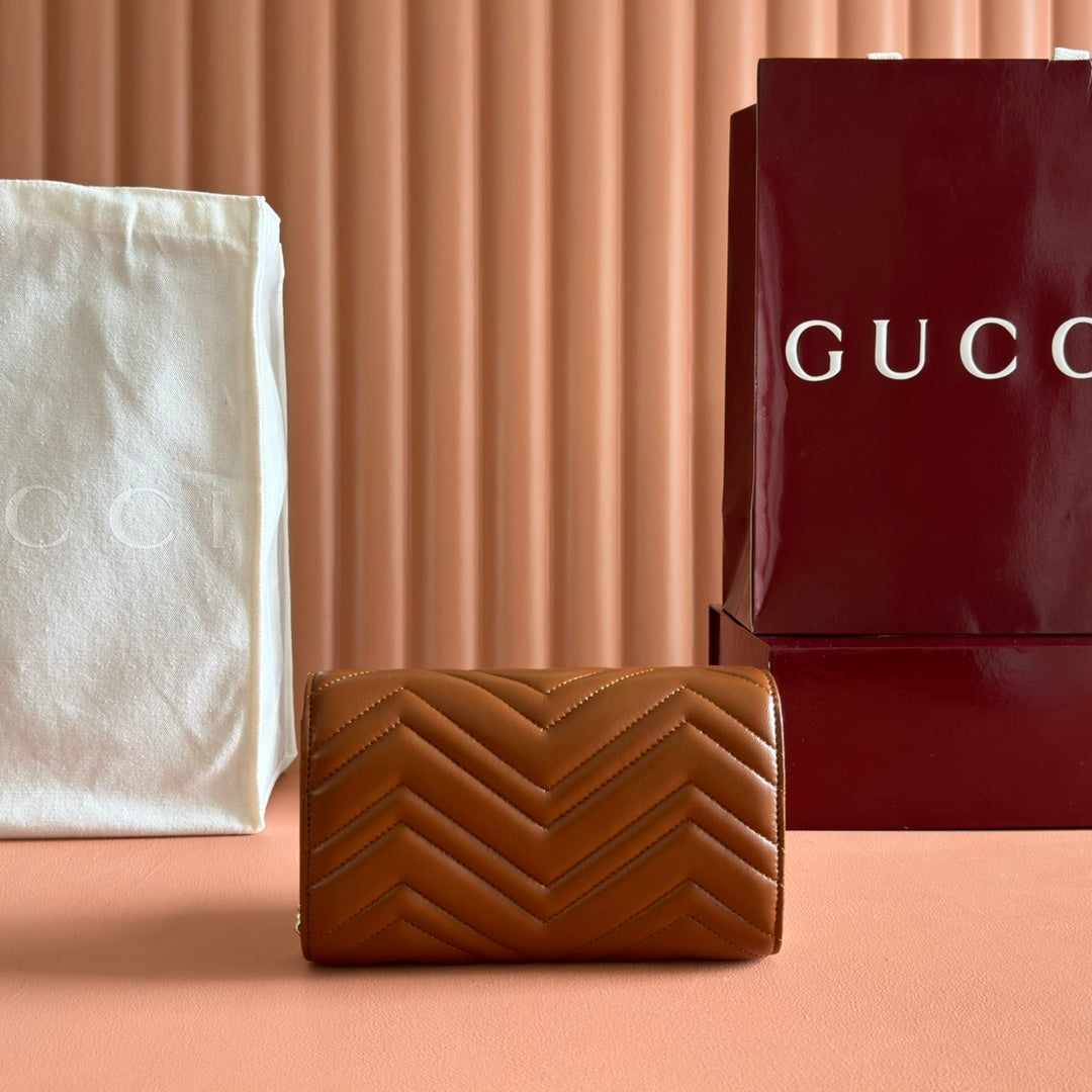 Gucci Marmont Chain Wallet Brown Cowhide 254969