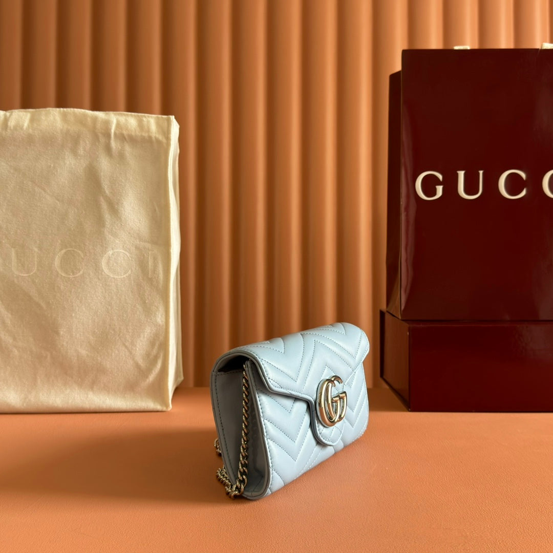 Gucci Marmont Chain Wallet Blue Cowhide 254970