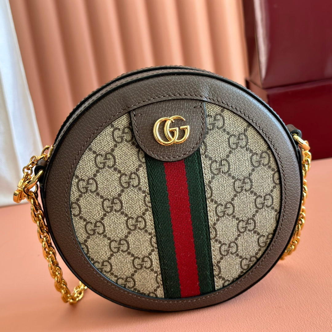 GG 2025 Round Bag Ebony mix Colors Canvas Leather 273587
