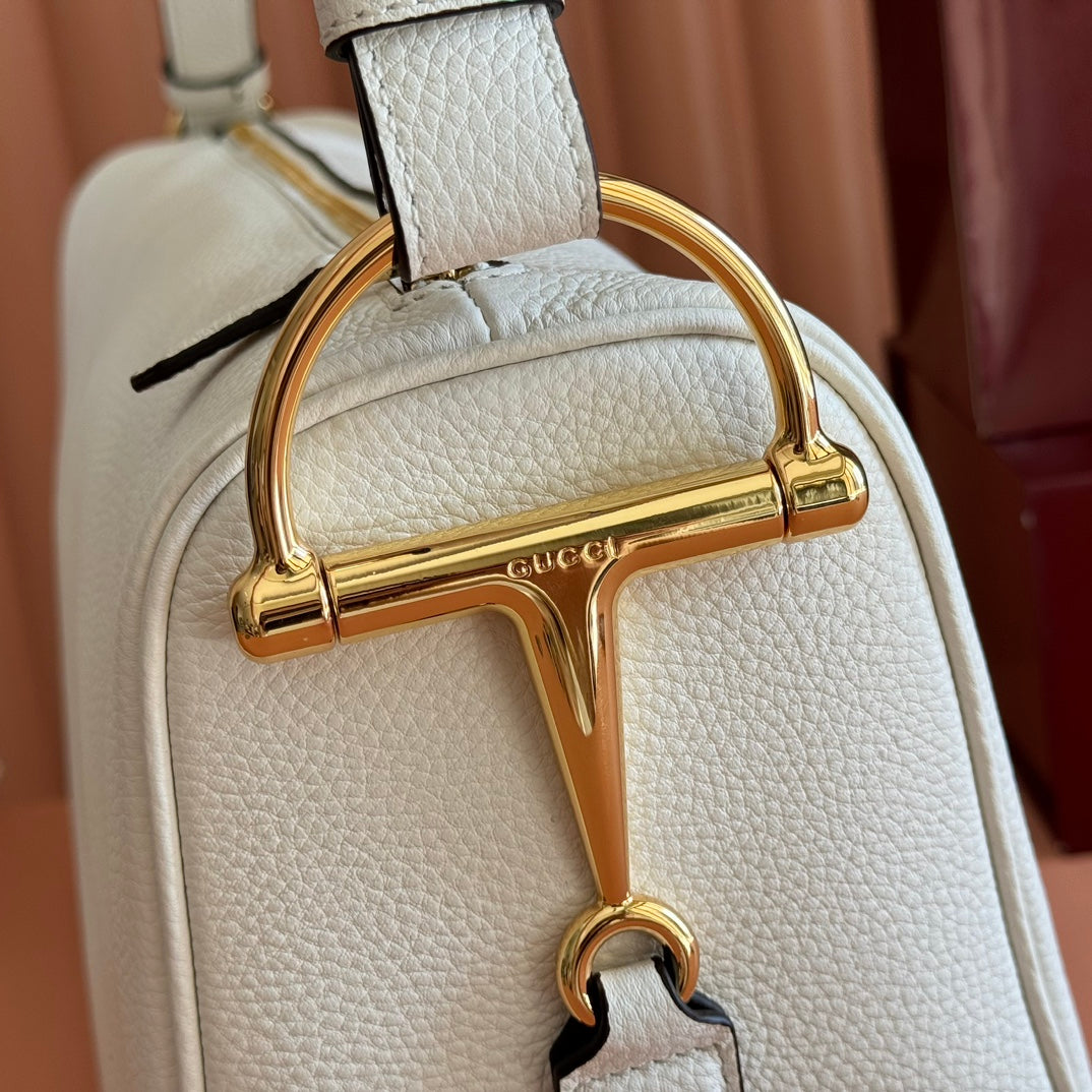 Gucci 2026 Half Horsebit Bag 38cm White Leather 277338