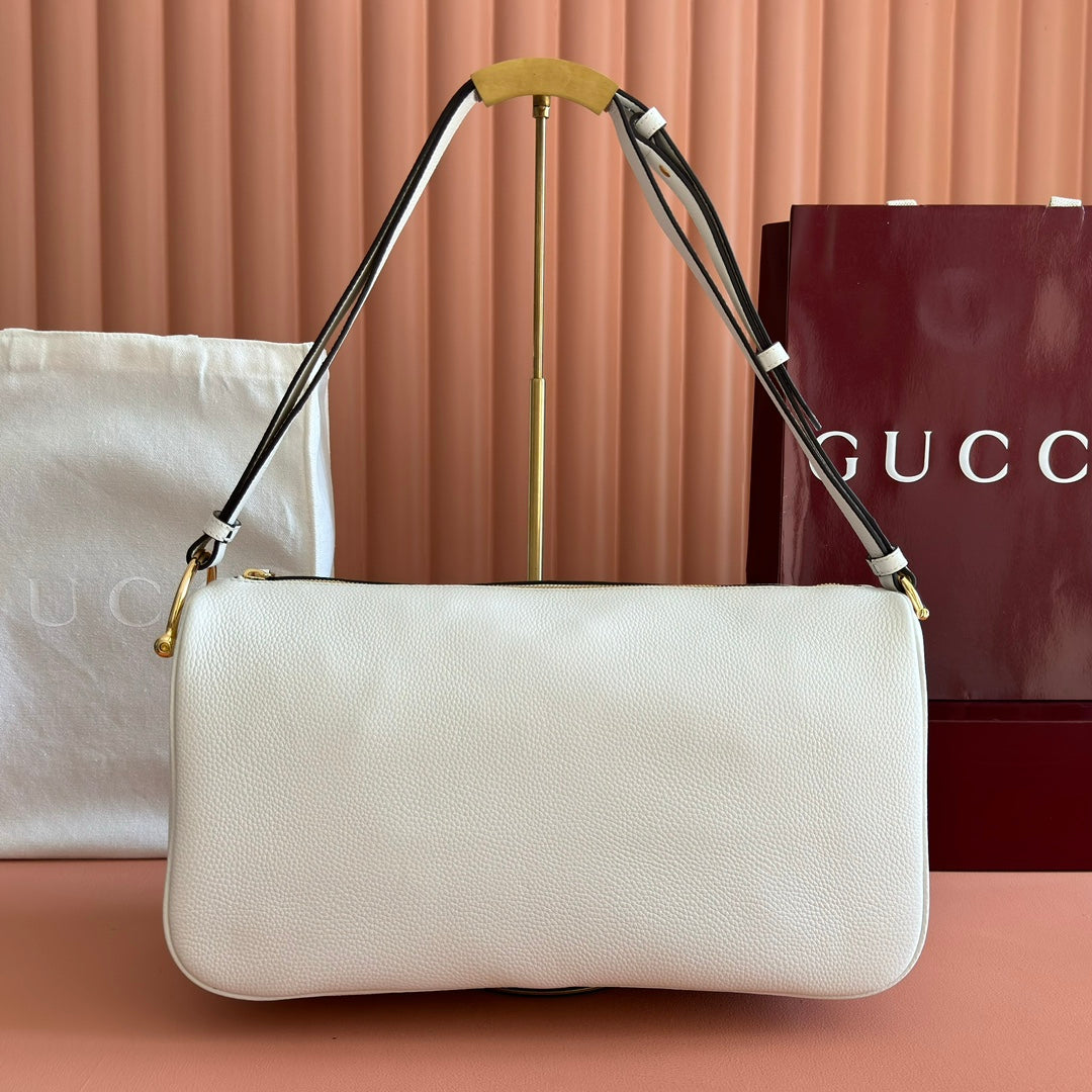 Gucci 2026 Half Horsebit Bag 38cm White Leather 277338