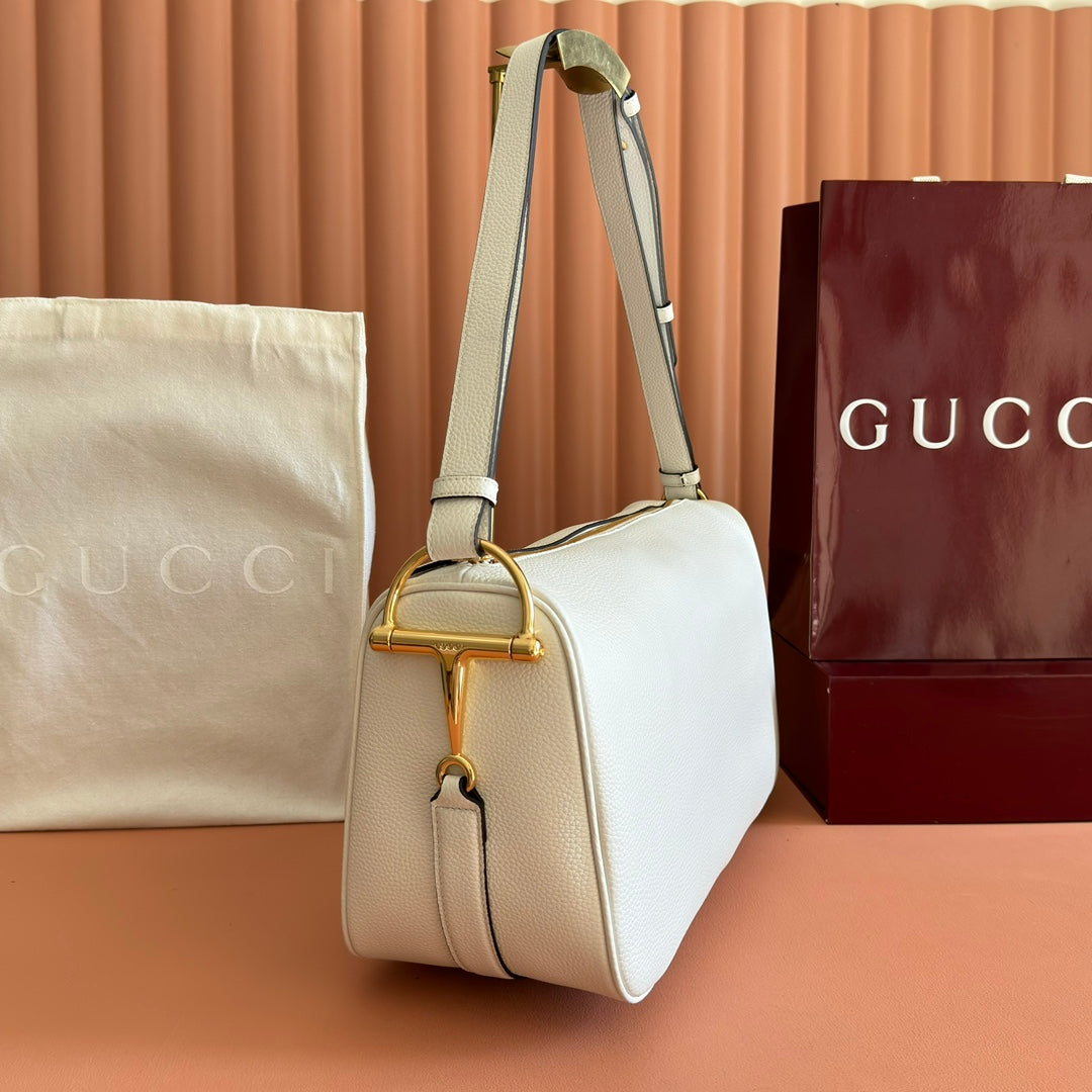 Gucci 2026 Half Horsebit Bag 38cm White Leather 277338