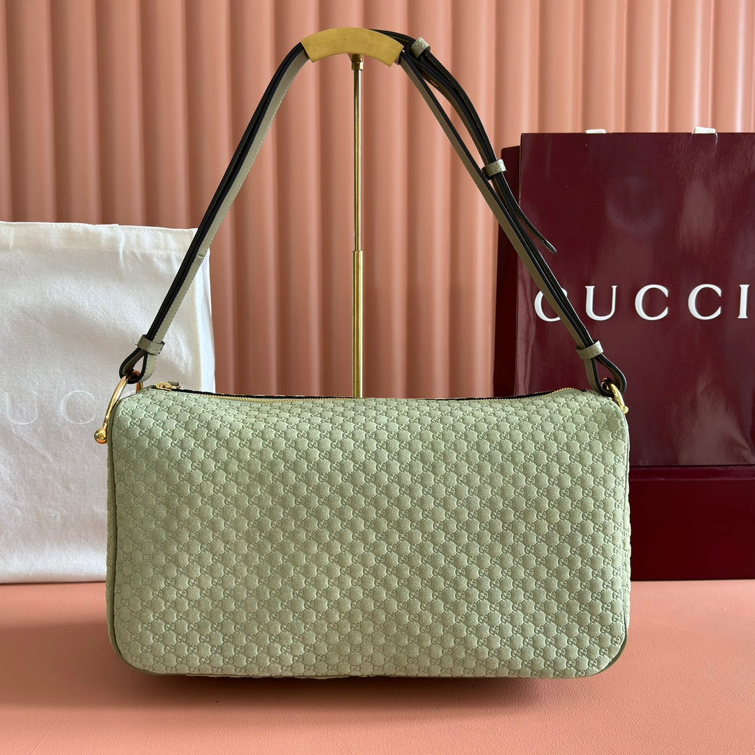Gucci 2026 Half Horsebit Bag 38cm Green Suede Leather 277351