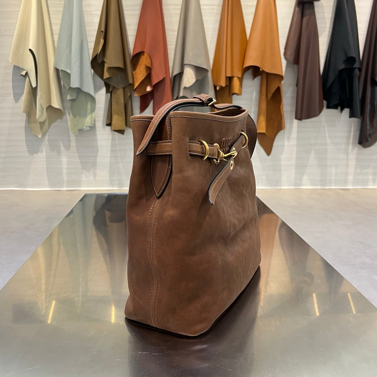 MiuMiu 2026 Aventure Bucket Bag 30cm Brown Leather