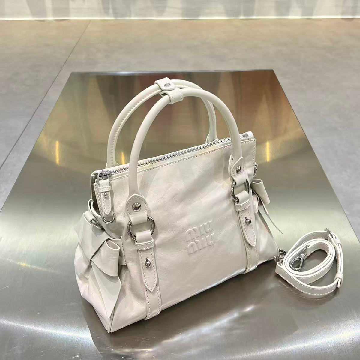MiuMiu 2026 Shiny Top Handle Bag 30cm Leather