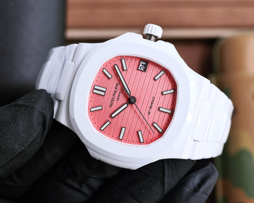 Patek Philippe Nautilus 5711 Pink Dial 40mm White Strap Watch