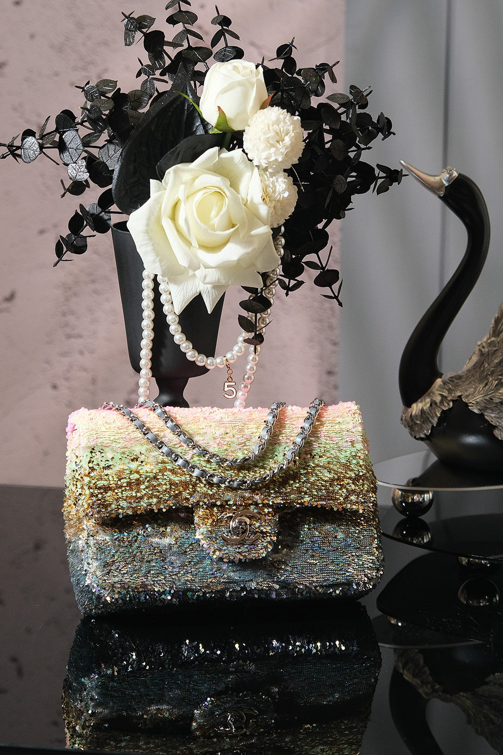 Chanel 2026 Flap Bag 21cm Multicolors Sequin Leather