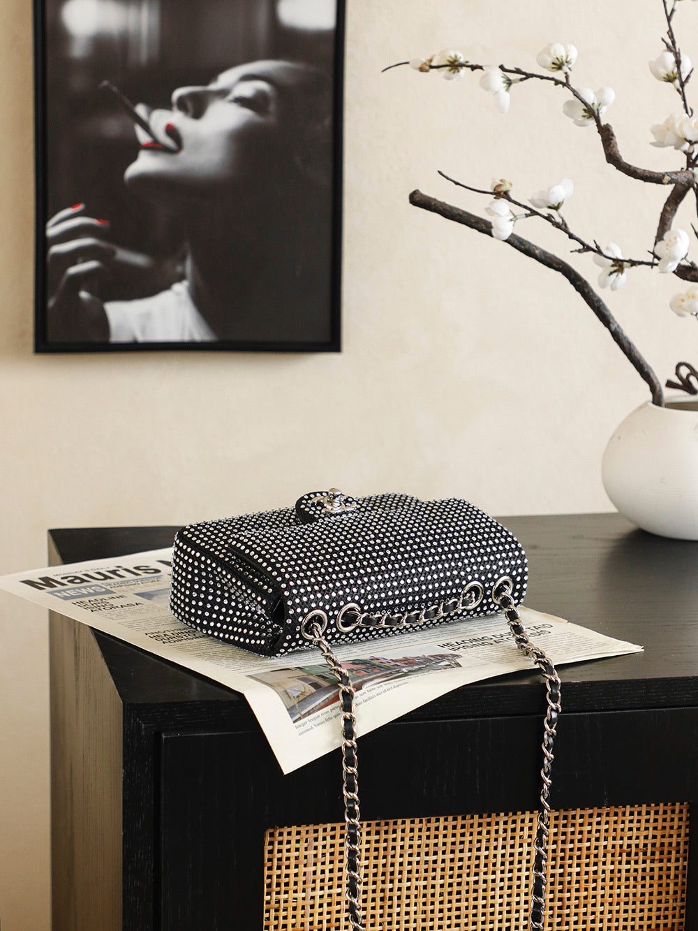 Chanel 2026 Classic Flap Bag 20cm With Sparkling Stones Leather