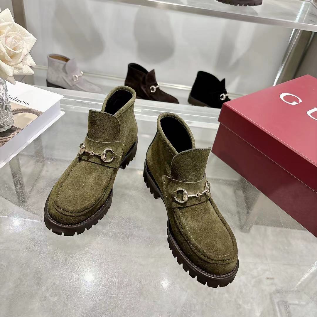 GG 2026 Ankle Boot With Horsebit Olive Green Suede